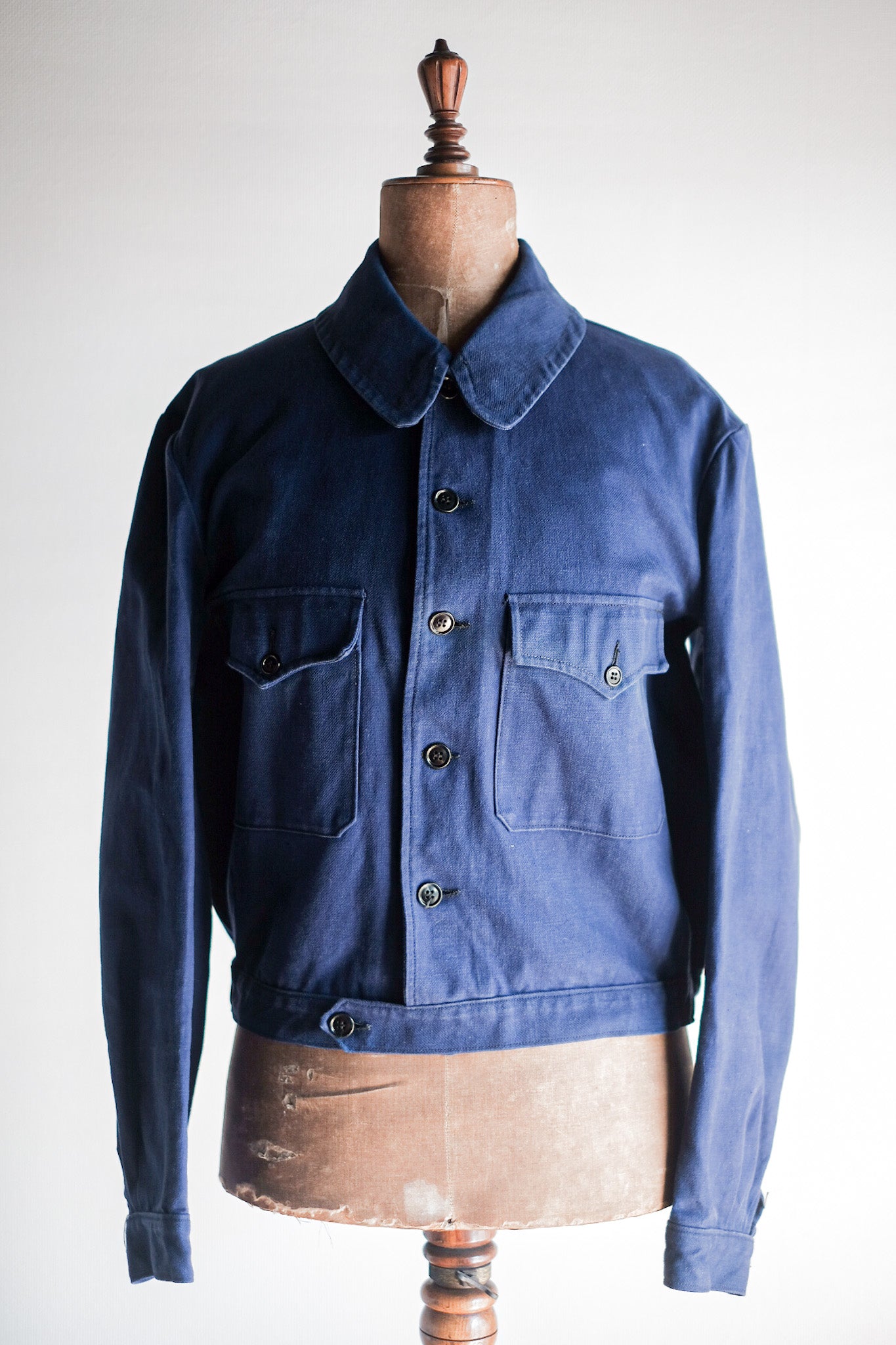 【~40's】French Vintage Blue Cotton Twill Cyclist Jacket