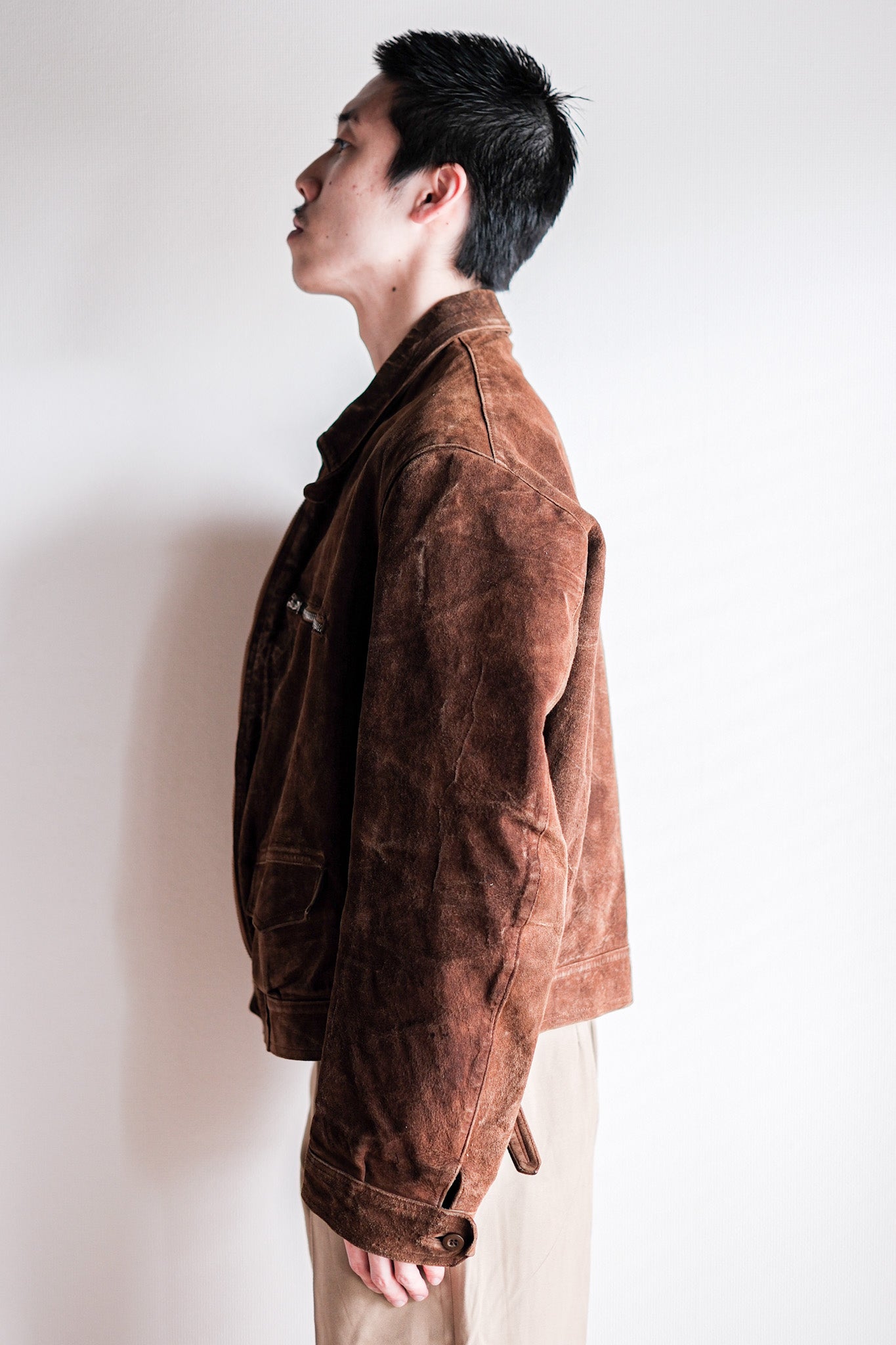 【~30’s】French Vintage Suede Leather Cyclist Jacket