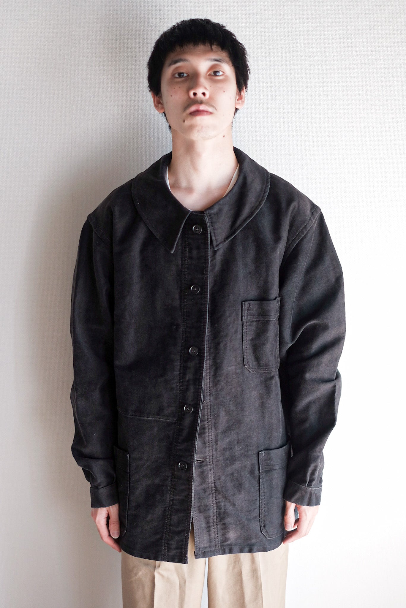 【~50's】French Vintage Black Moleskin Work Jacket