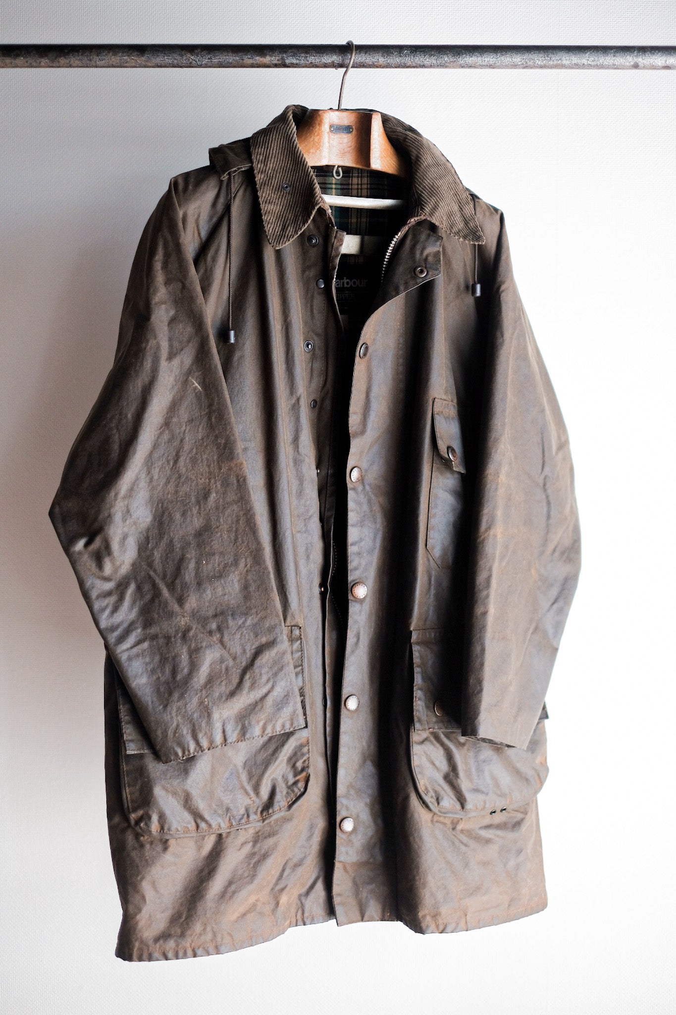 【~80's】Vintage Barbour "SOLWAY ZIPPER" With Hood 2 Crest Size.40