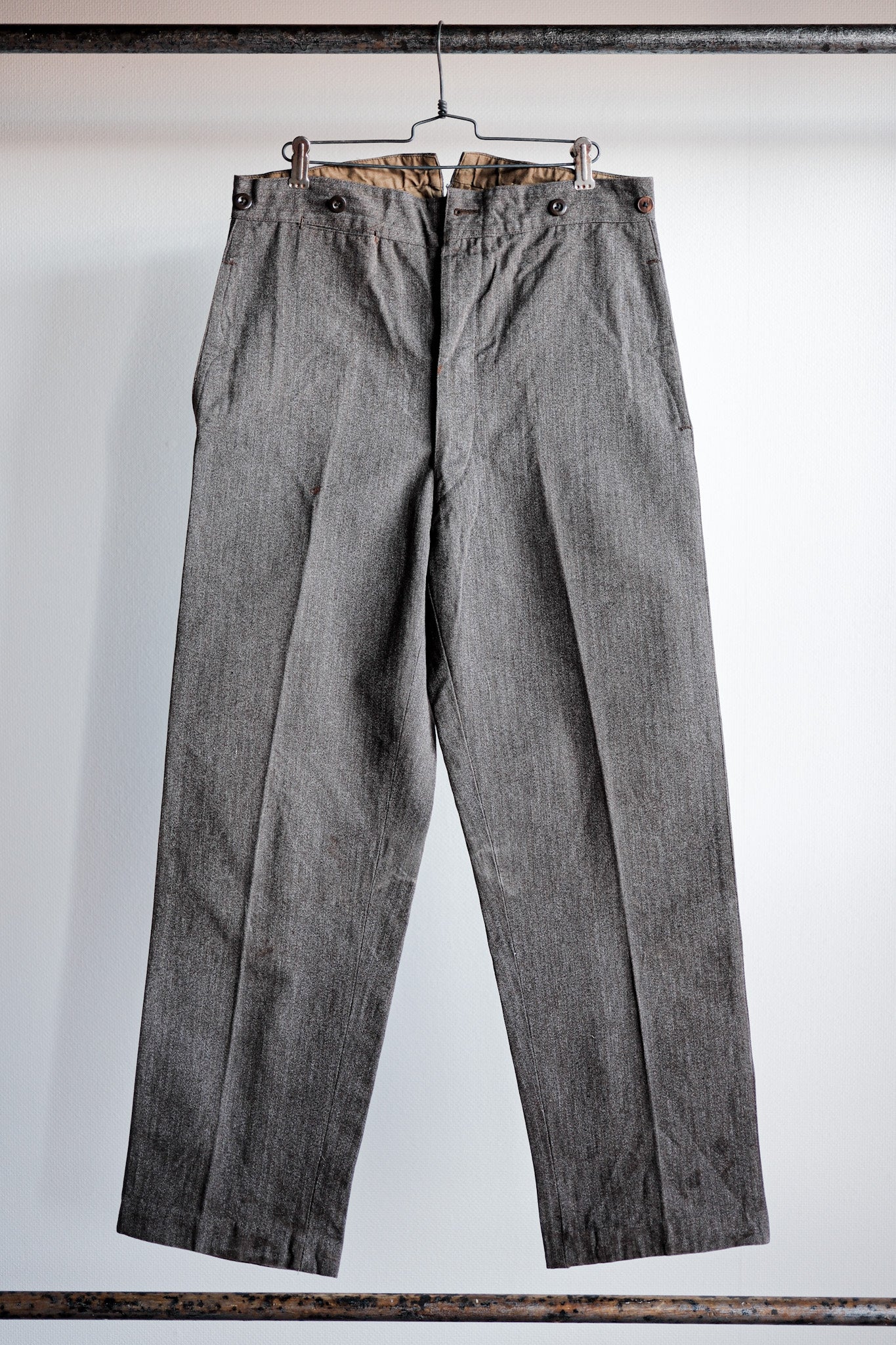 20's] French Vintage Brown Salt & Pepper Cotton Hbt Work Pants