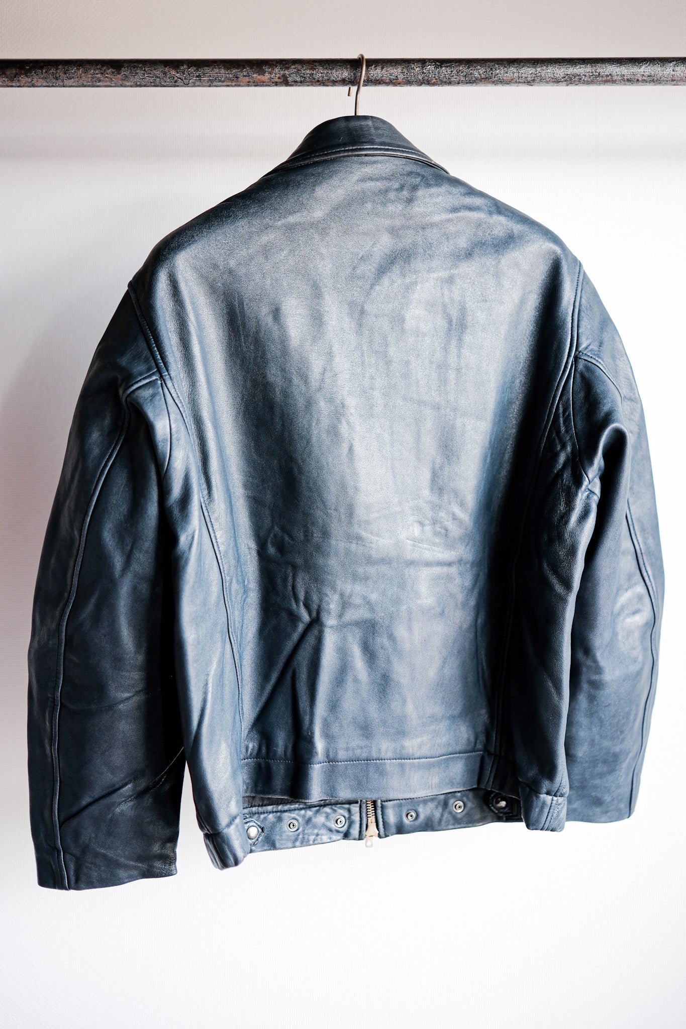 【~70's】French Air Force Pilot Leather Jacket With Chin Strap