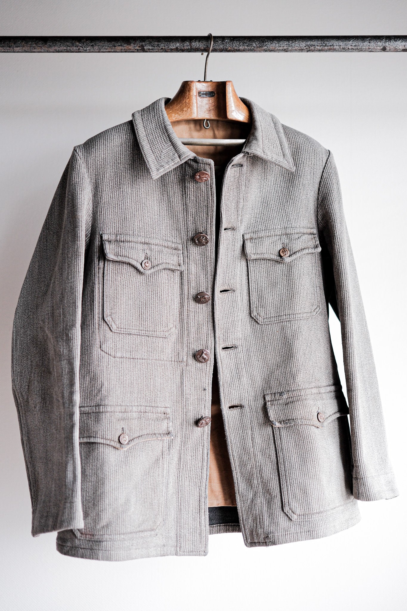 【~50's】French Vintage Gray Cotton Pique Hunting Jacket