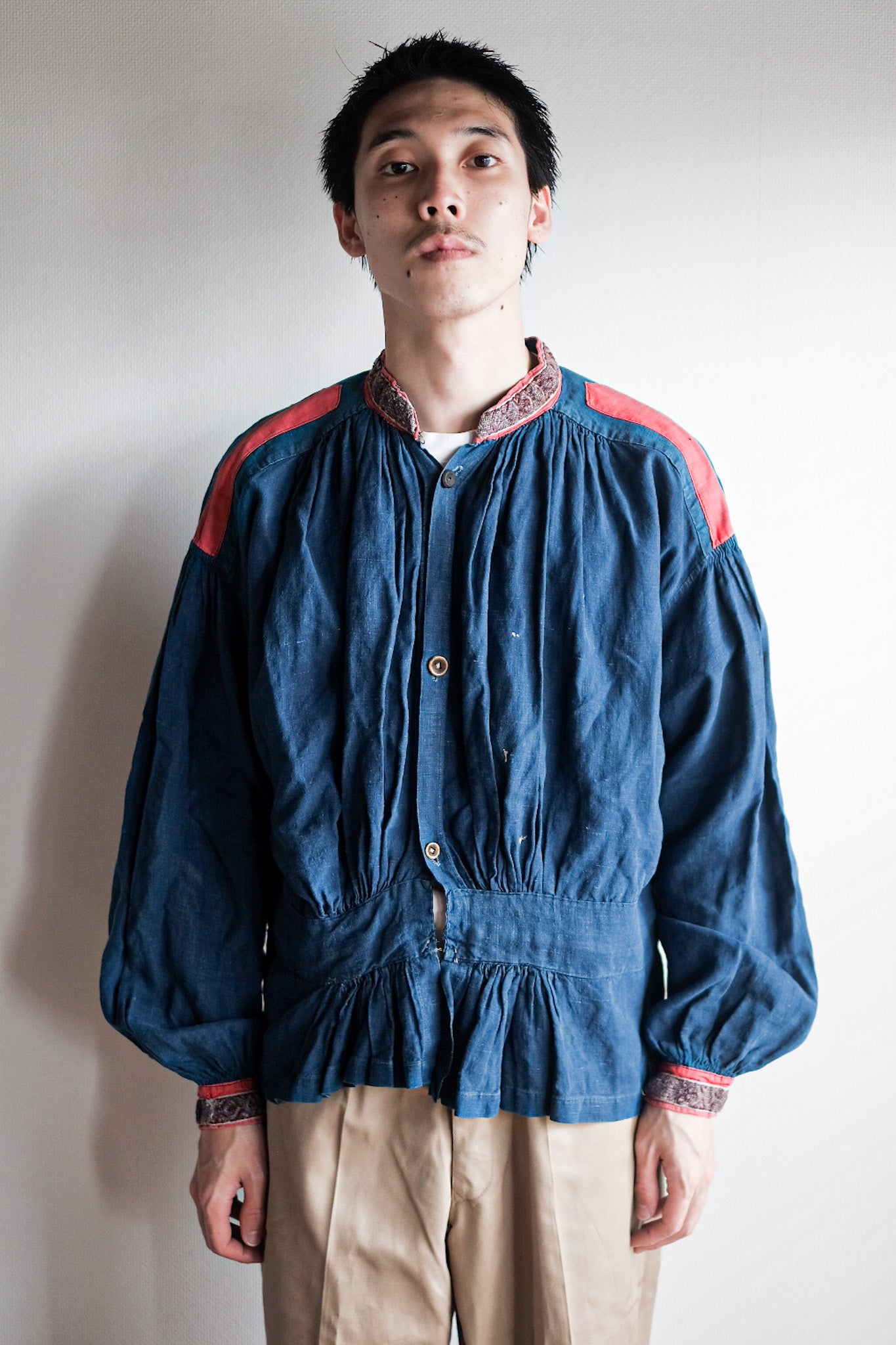 【Late 19th C】French Antique Indigo Linen Fireman Bourgeron Jacket