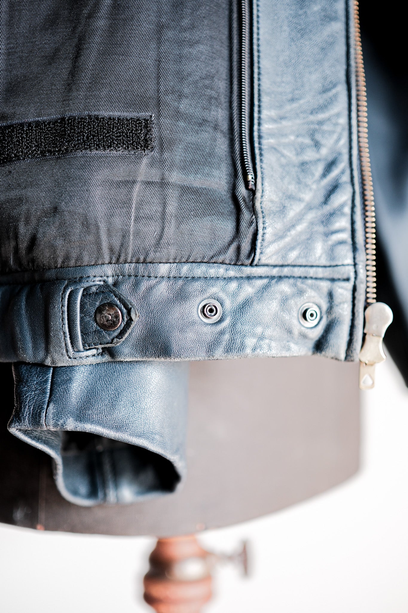 【~70's】French Air Force Pilot Leather Jacket With Chin Strap
