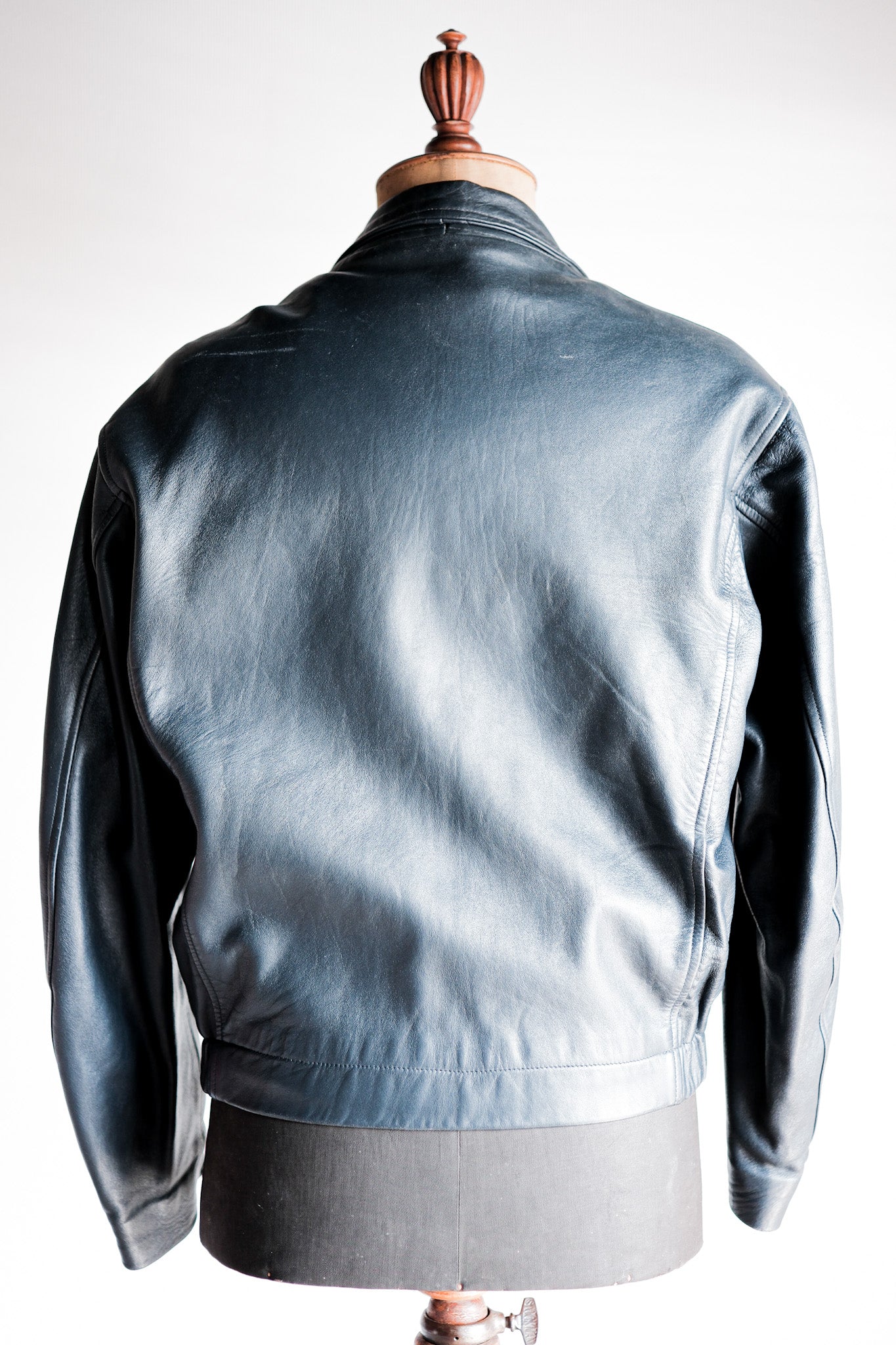 【~70's】French Air Force Pilot Leather Jacket With Chin Strap Size.96M