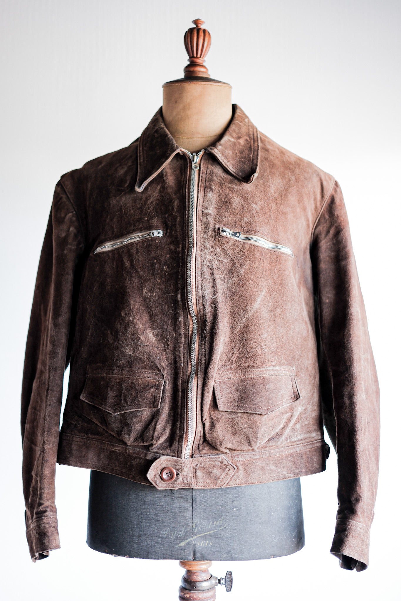 【~30’s】French Vintage Suede Leather Cyclist Jacket