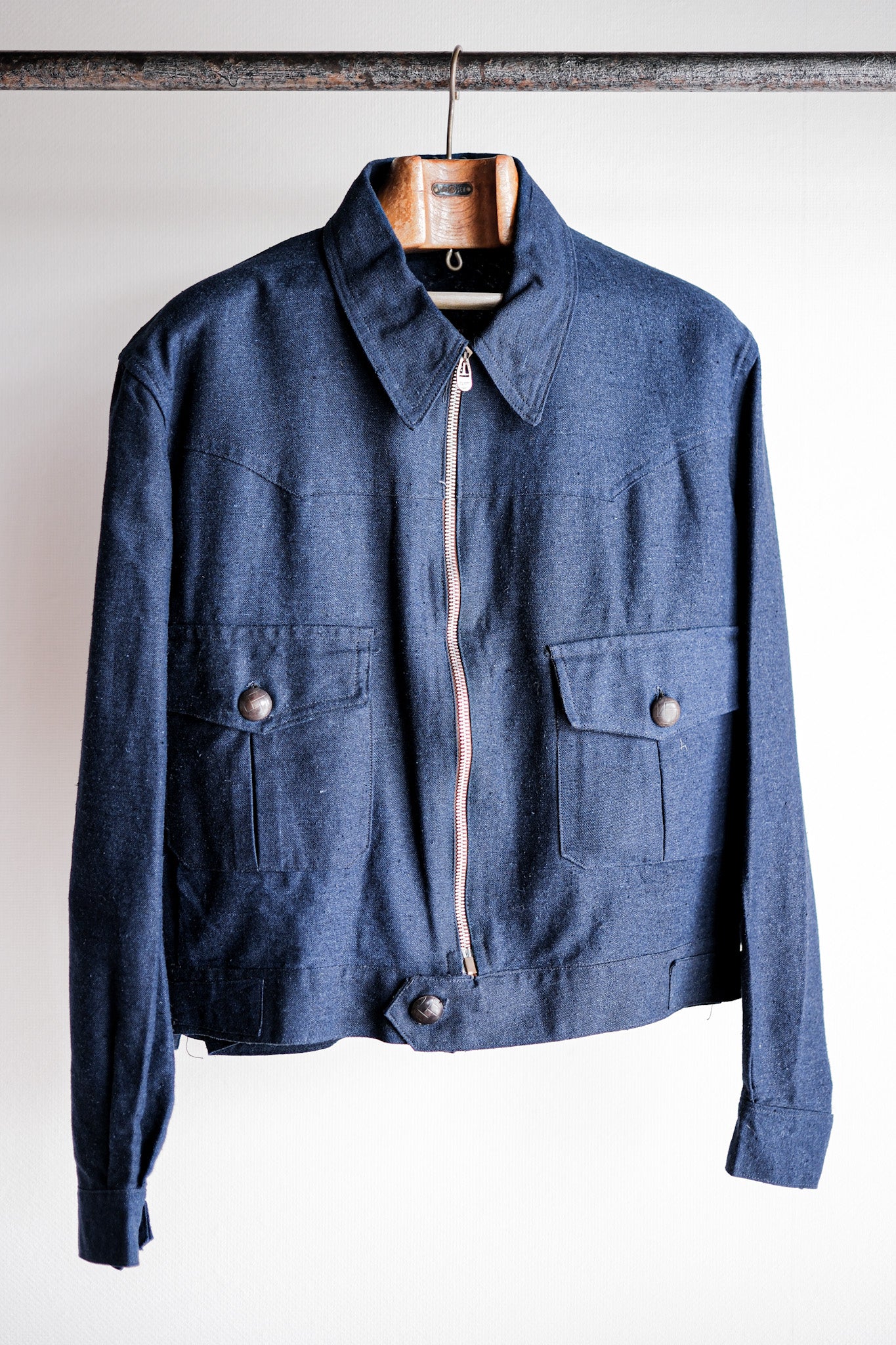 【~40’s】French Vintage Indigo Hemp Linen Cyclist Jacket