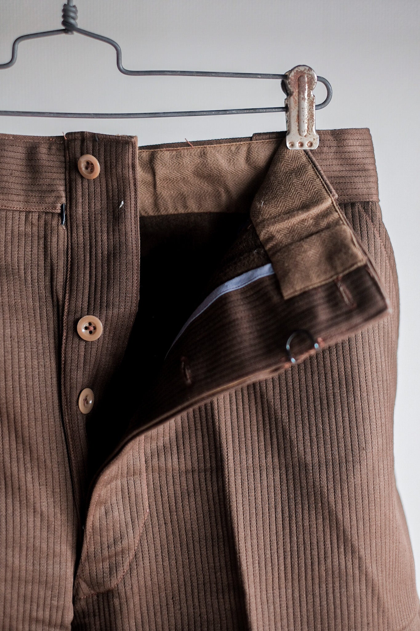 【~50's】French Vintage Brown Cotton Pique Work Pants "Dead Stock"