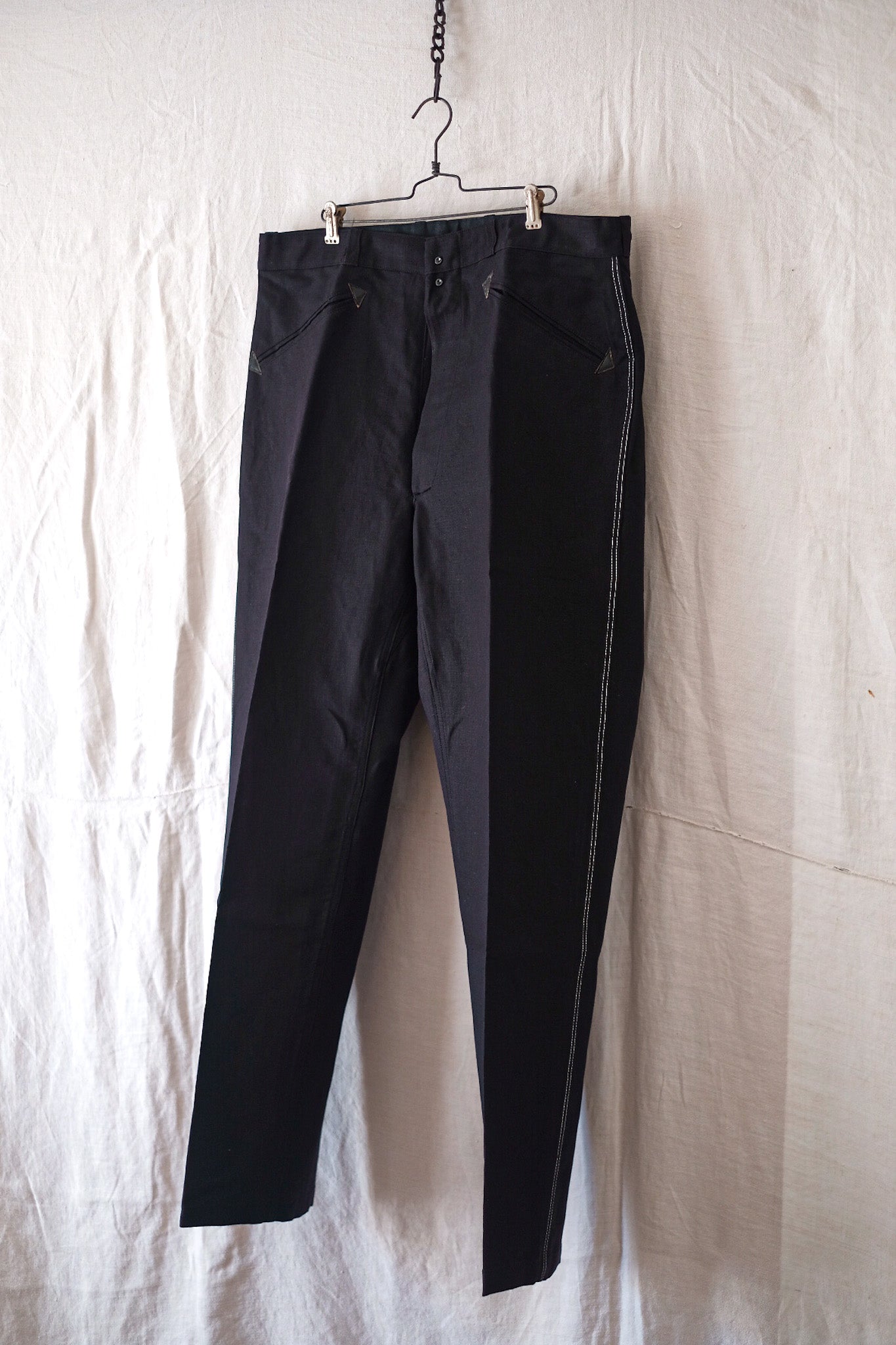 【~50's】French Vintage Black Linen Work Pants "Dead Stock"