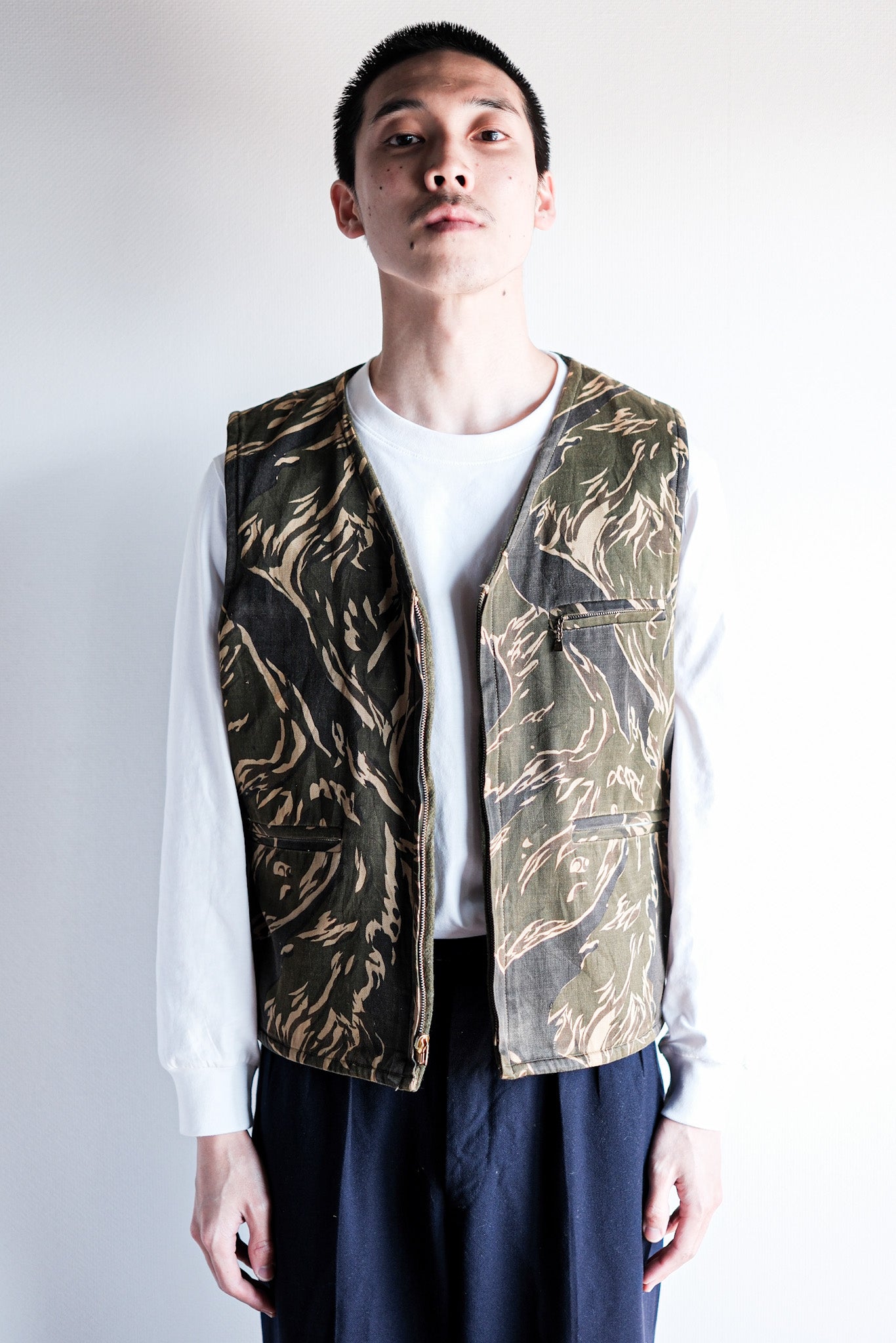 【~70's】American Vintage Tiger Stripe Camouflage Reversible Vest