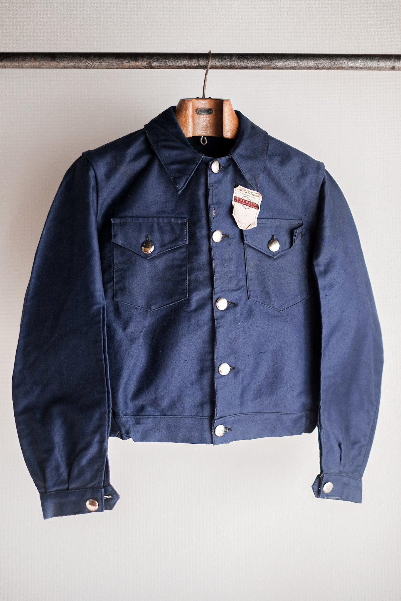 【~40's】French Vintage Blue Moleskin Cyclist Jacket "Dead Stock"