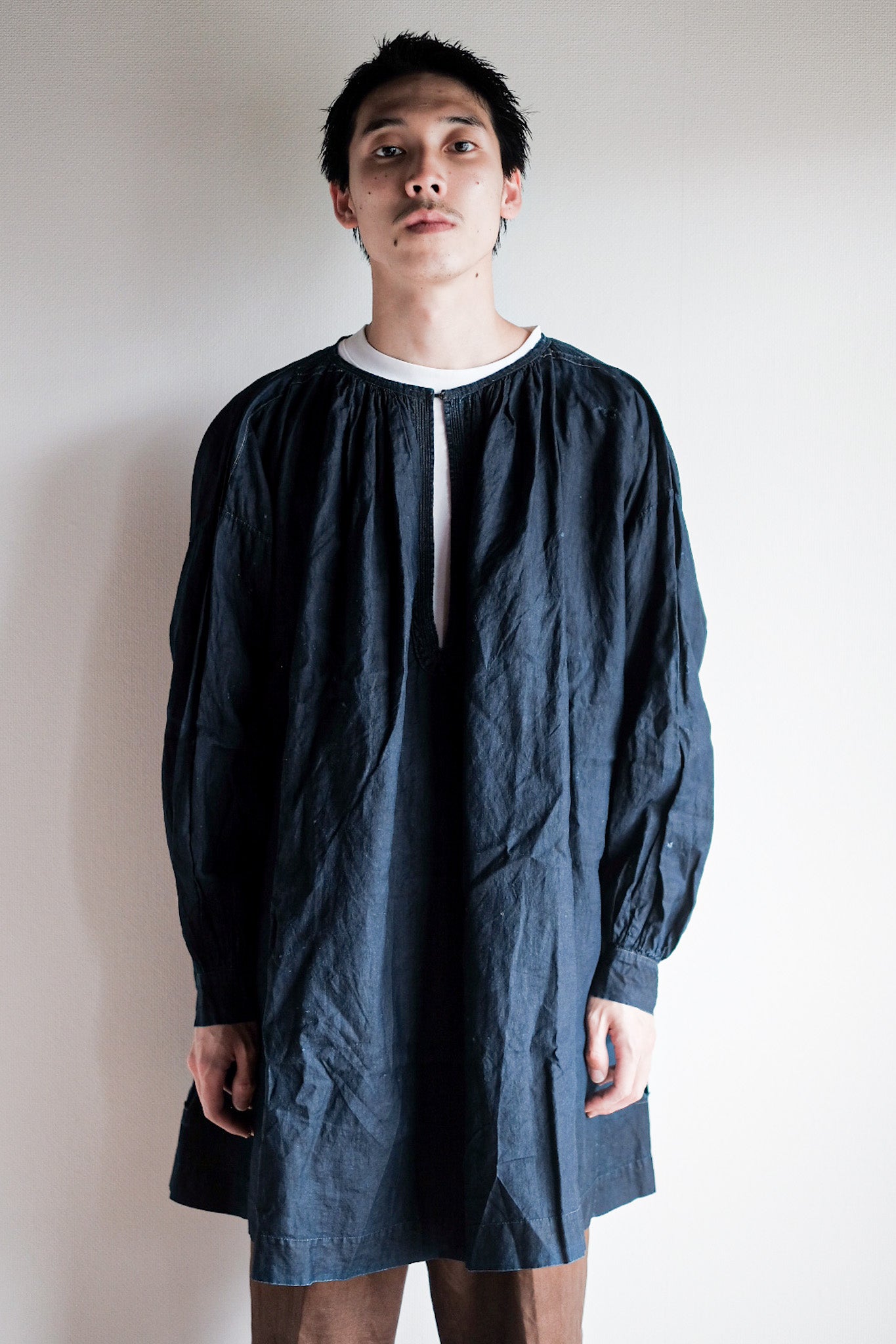 【Early 20th C】French Antique Indigo Linen Smock "Biaude"