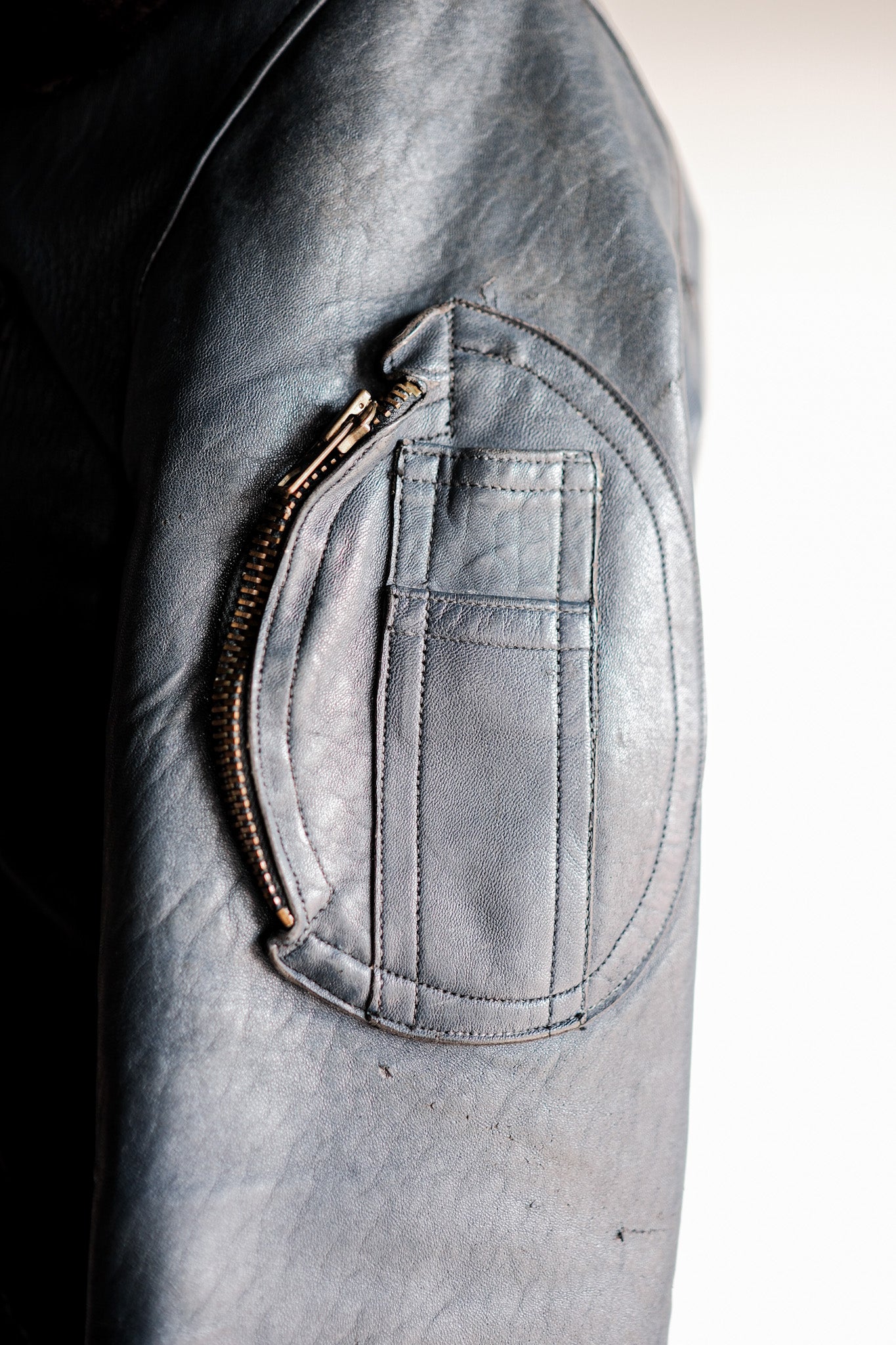 【~70's】French Air Force Pilot Leather Jacket Size.92C
