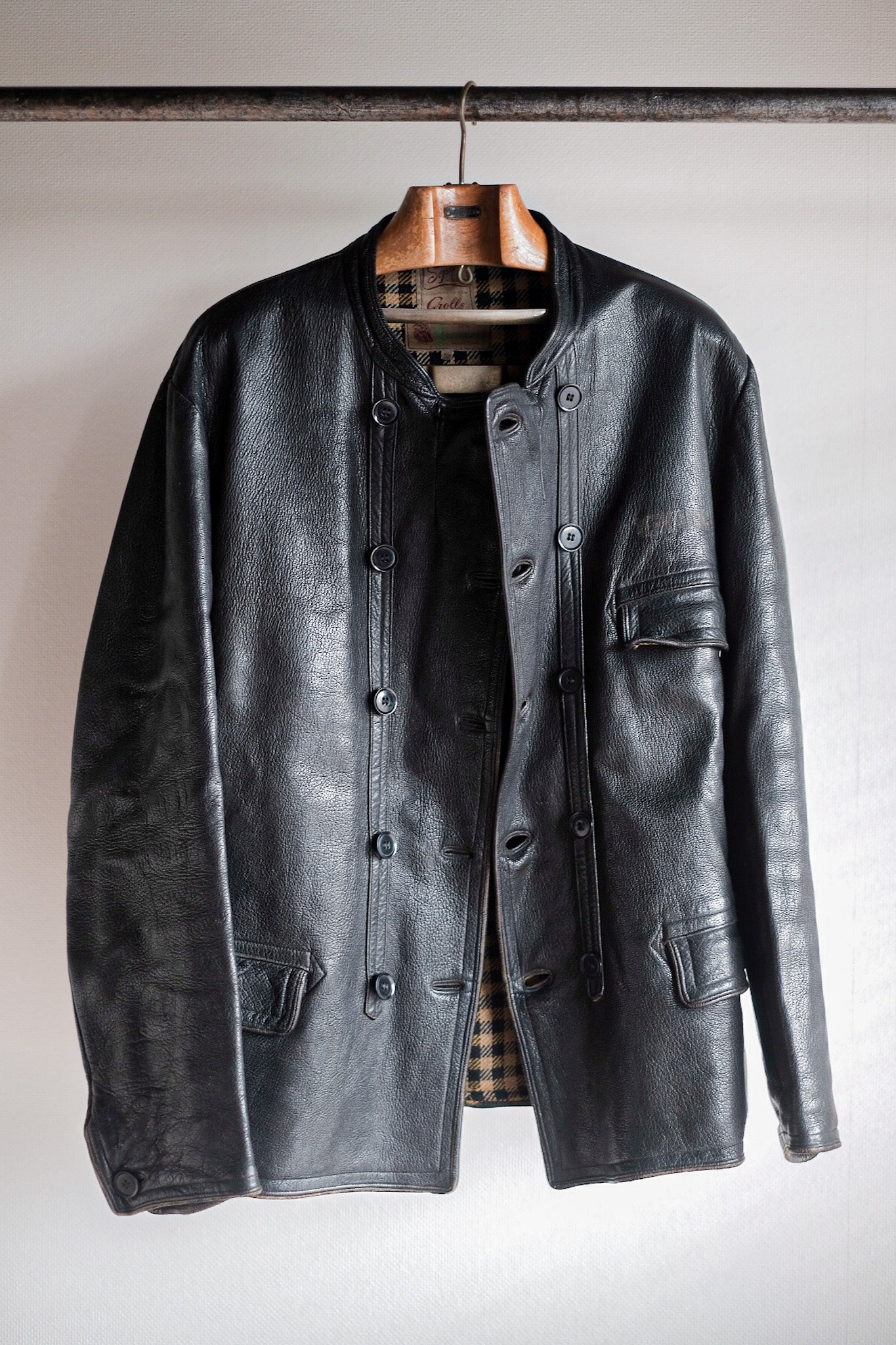 【~40's】Swedish Vintage Double Breasted Leather Jacket