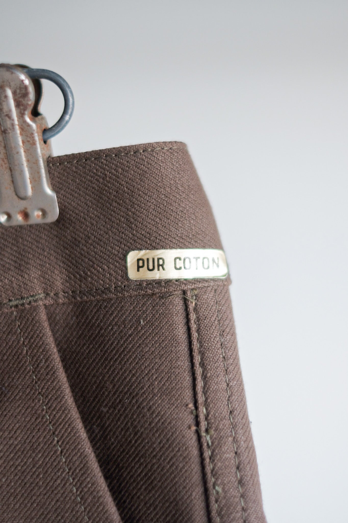 【~50's】French Vintage Brown Cotton Twill Work Pant "AUMOLINEL" "Dead Stock"