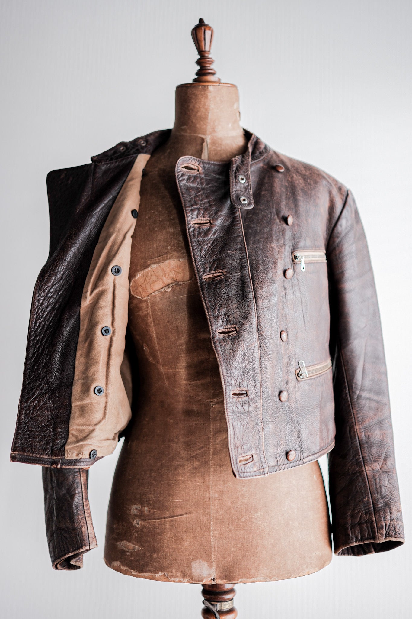 【~30's】German Vintage Double Breasted Motorcycle Leather Jacket