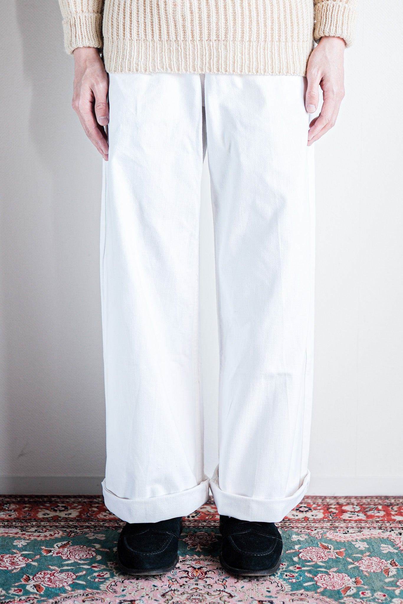 【~50's】French Navy White Linen Sailor Pants "Dead Stock"