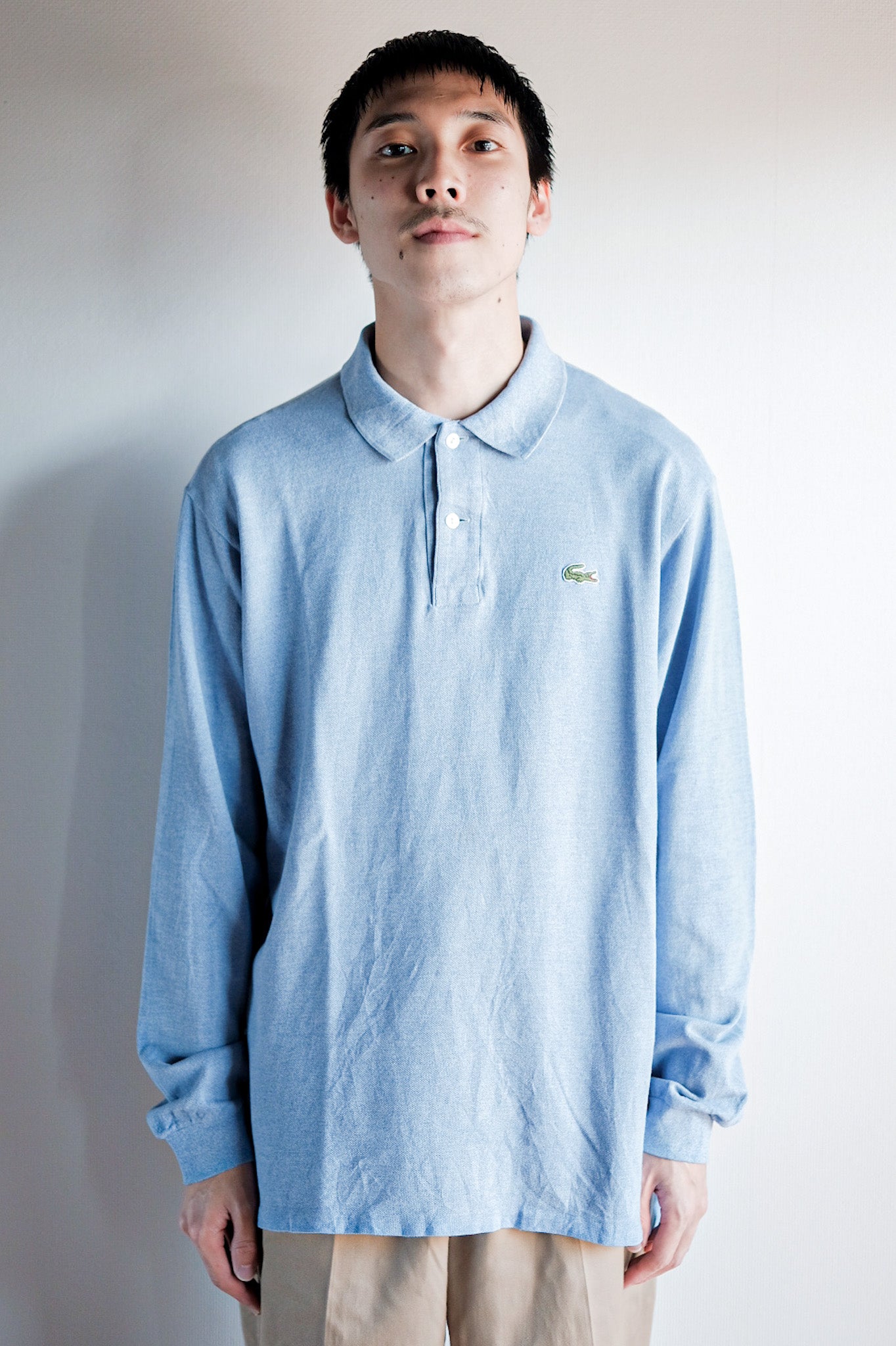 【~80's】CHEMISE LACOSTE L/S Polo Shirt Size.5 "Marbling Light Blue"