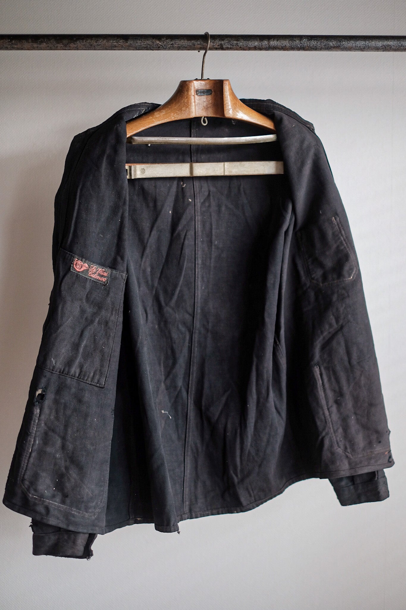 【~20's】French Vintage Black Moleskin Work Jacket "6 Buttons"