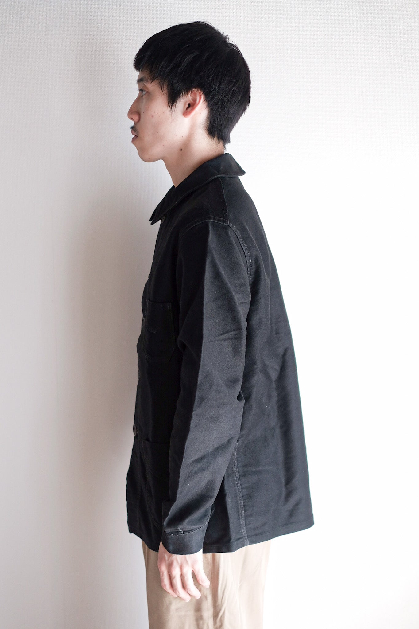 【~30's】French Vintage Black Moleskin Work Jacket