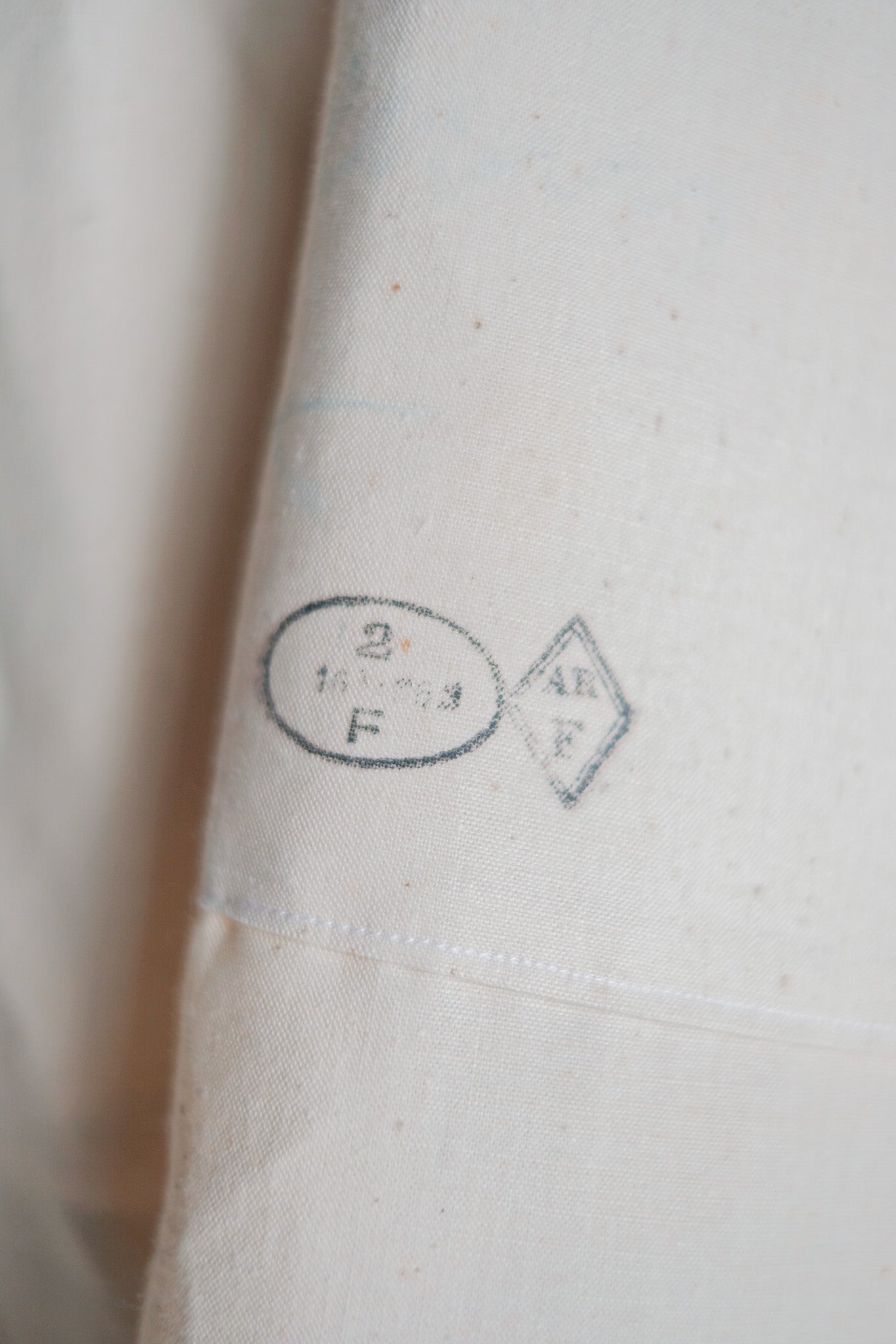 【~50's】French Army Double Breasted Linen Coat Hospital Military "Dead Stock"