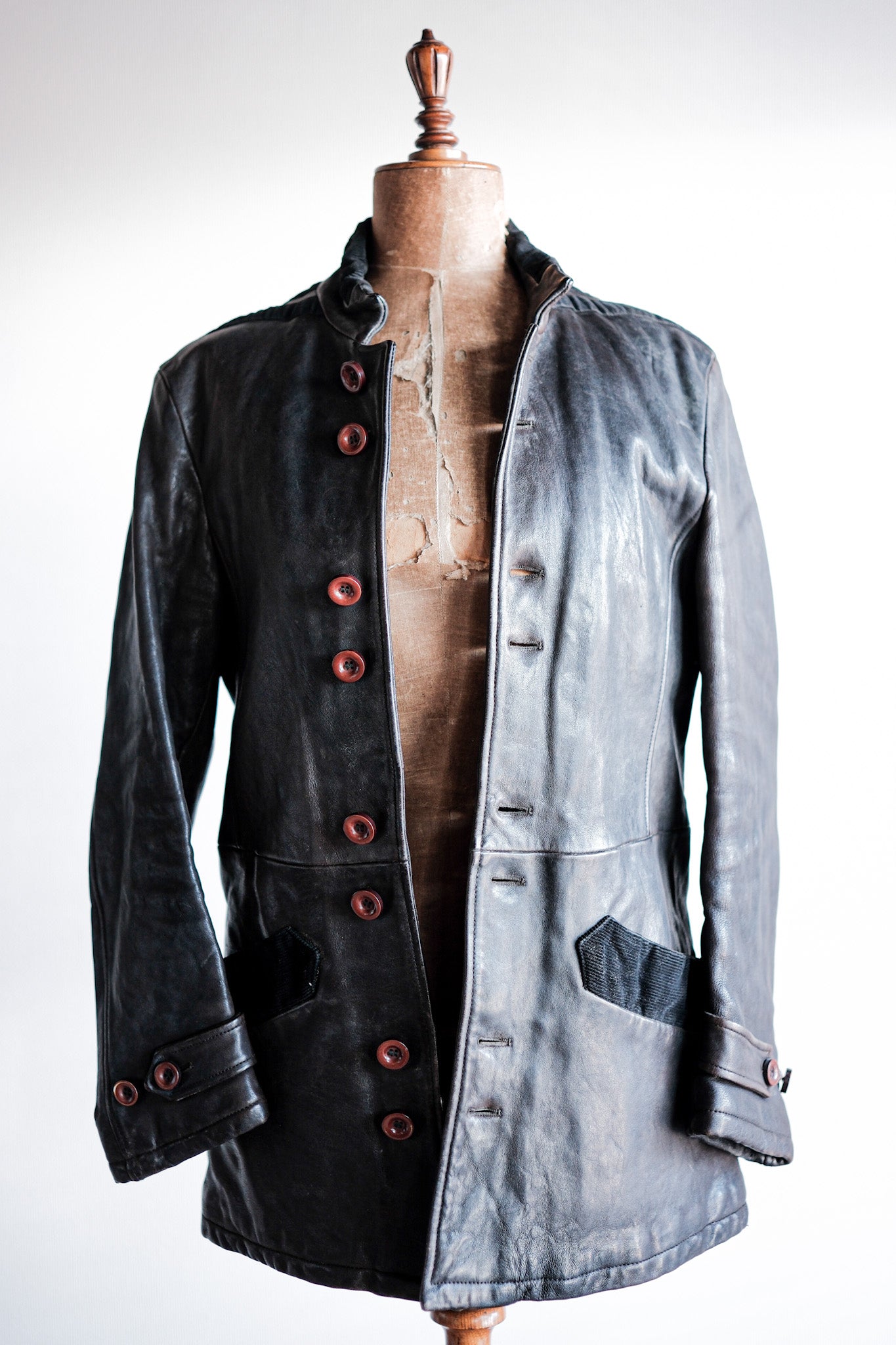 【~90's】Old EMPORIO ARMANI Stand Collar Leather Jacket Size.48