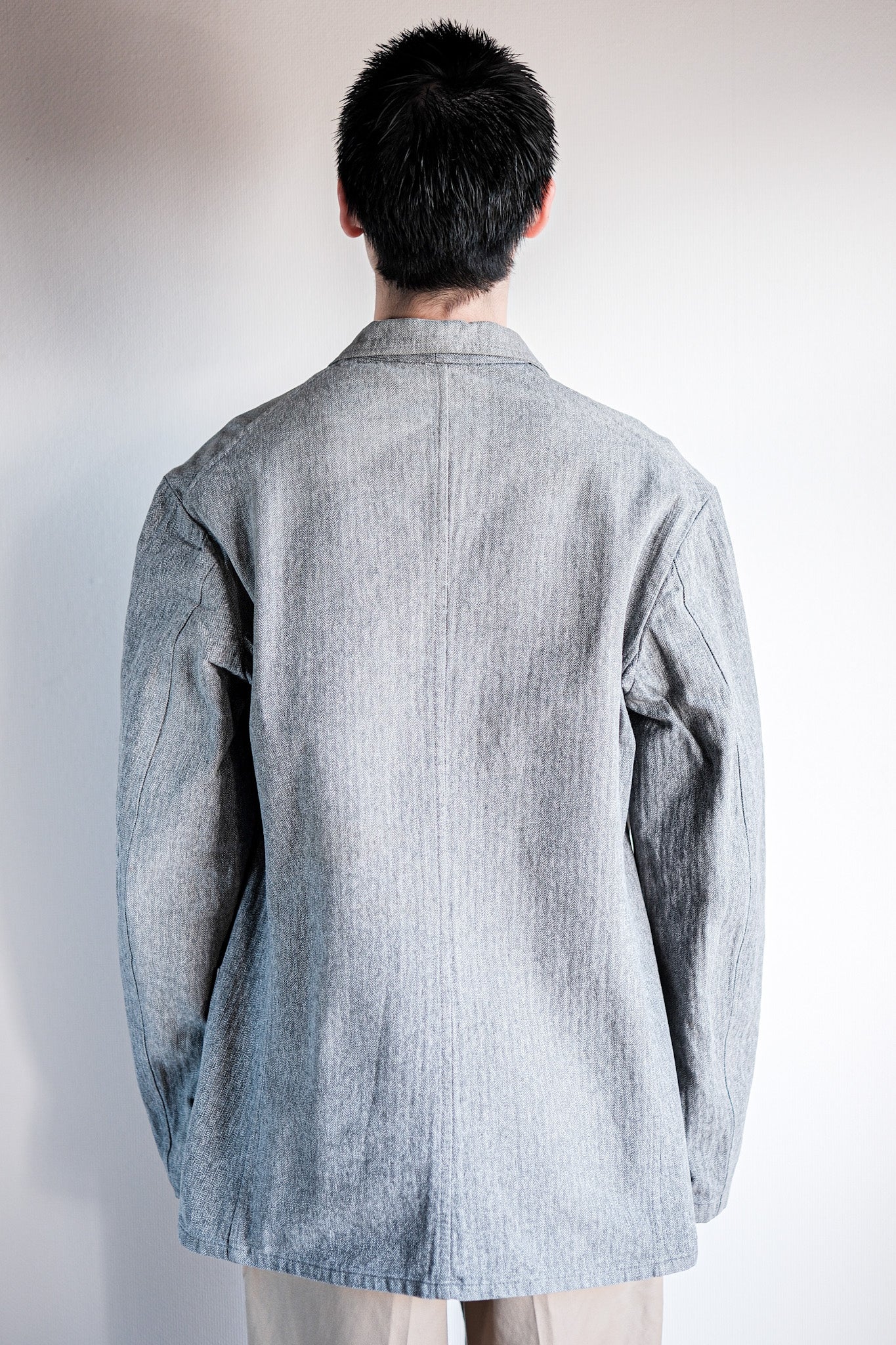 【~50's】French Vintage Salt & Pepper Cotton HBT Lapel Work Jacket