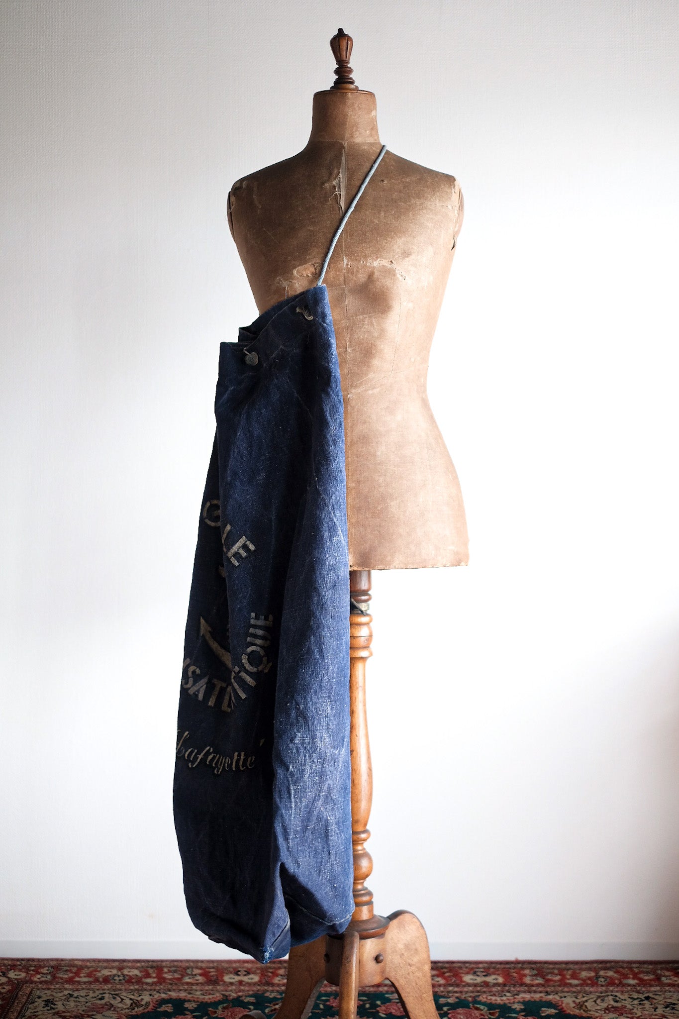 【~30's】French Vintage Indigo Hemp Linen Duffle Bag "MS Lafayette"