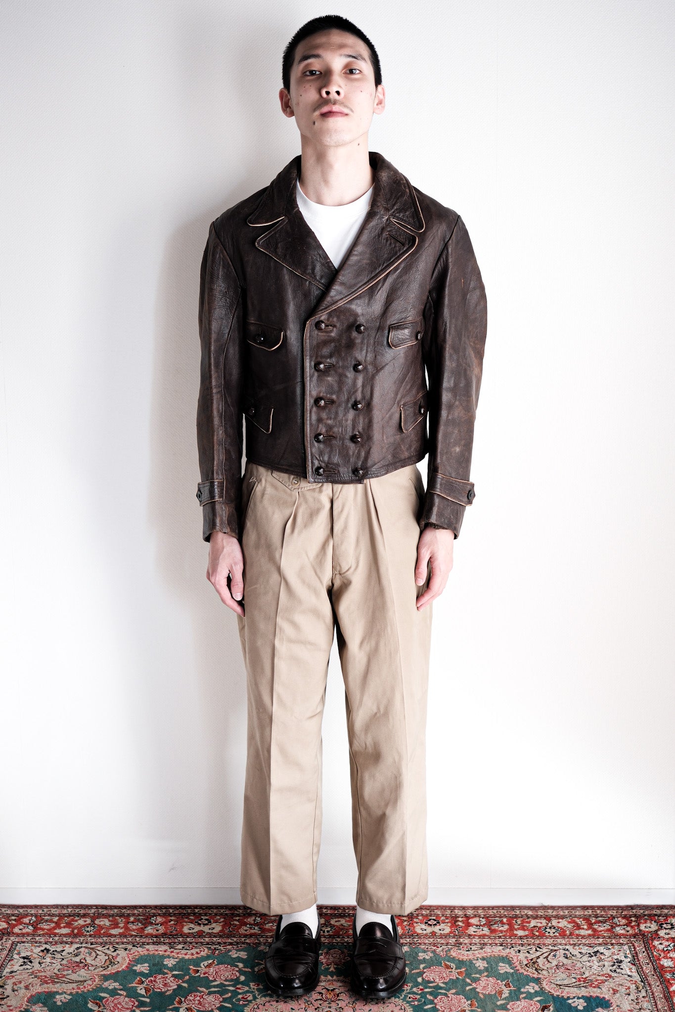 【~40's】German Vintage Double Breasted Motorcycle Leather Jacket