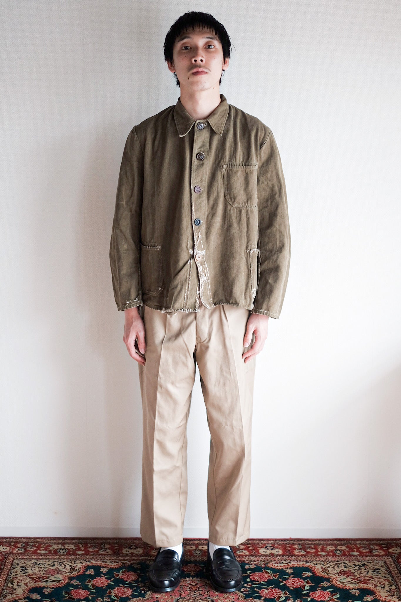 【~30's】German Vintage Green Cotton Work Jacket