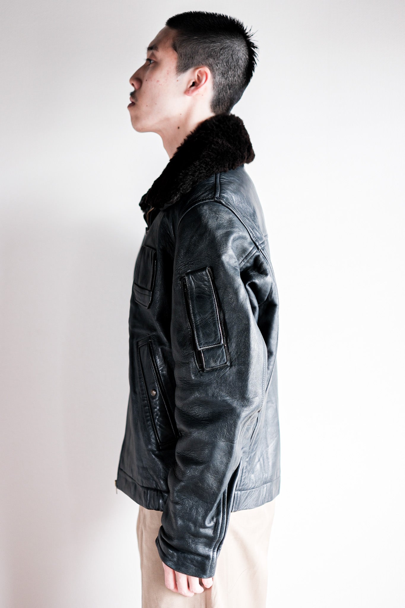 【~70's】French Air Force Pilot Leather Jacket Size.44