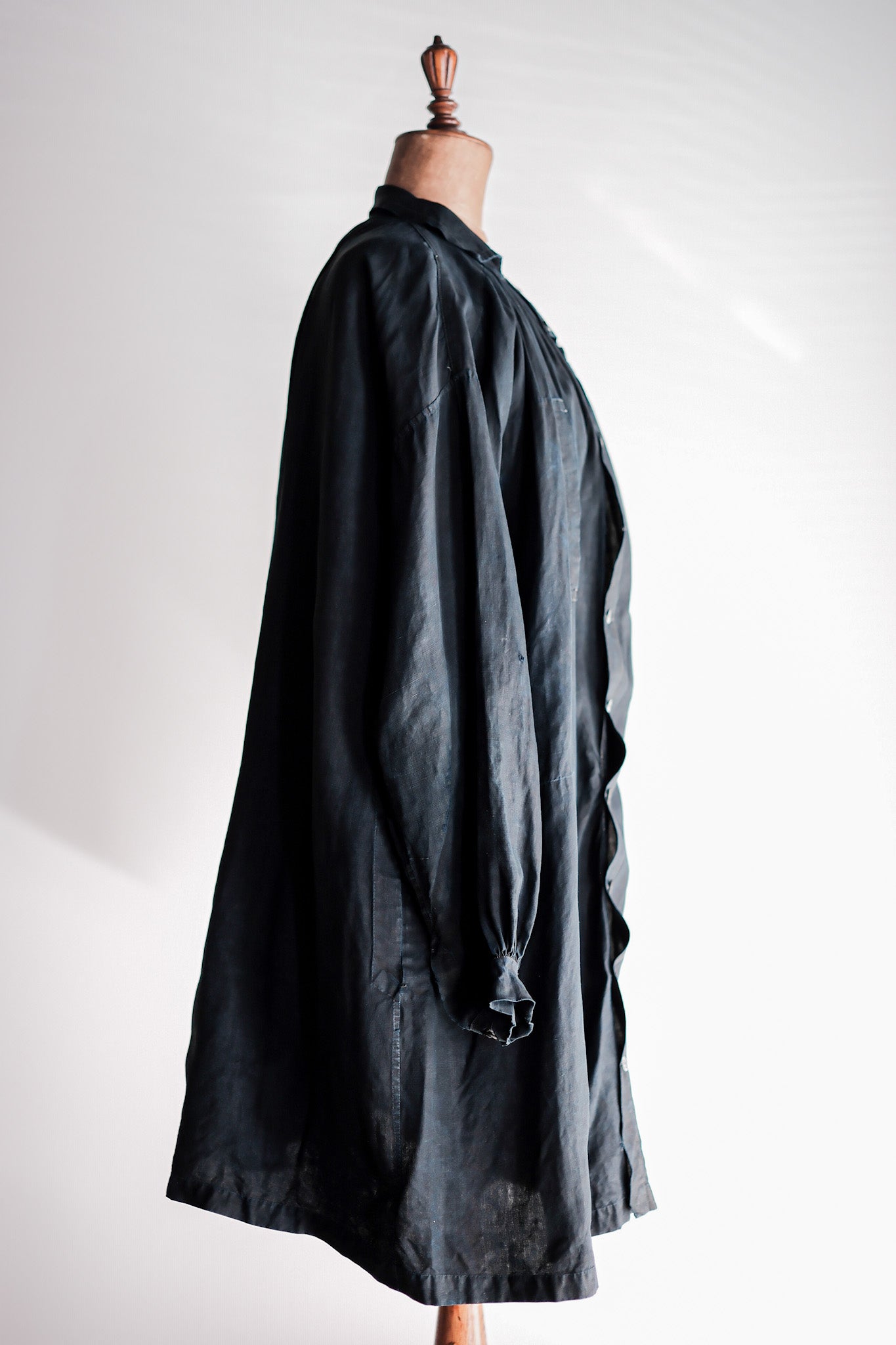 【Early 20th C】French Antique Indigo Linen Smock Open Type "Biaude"