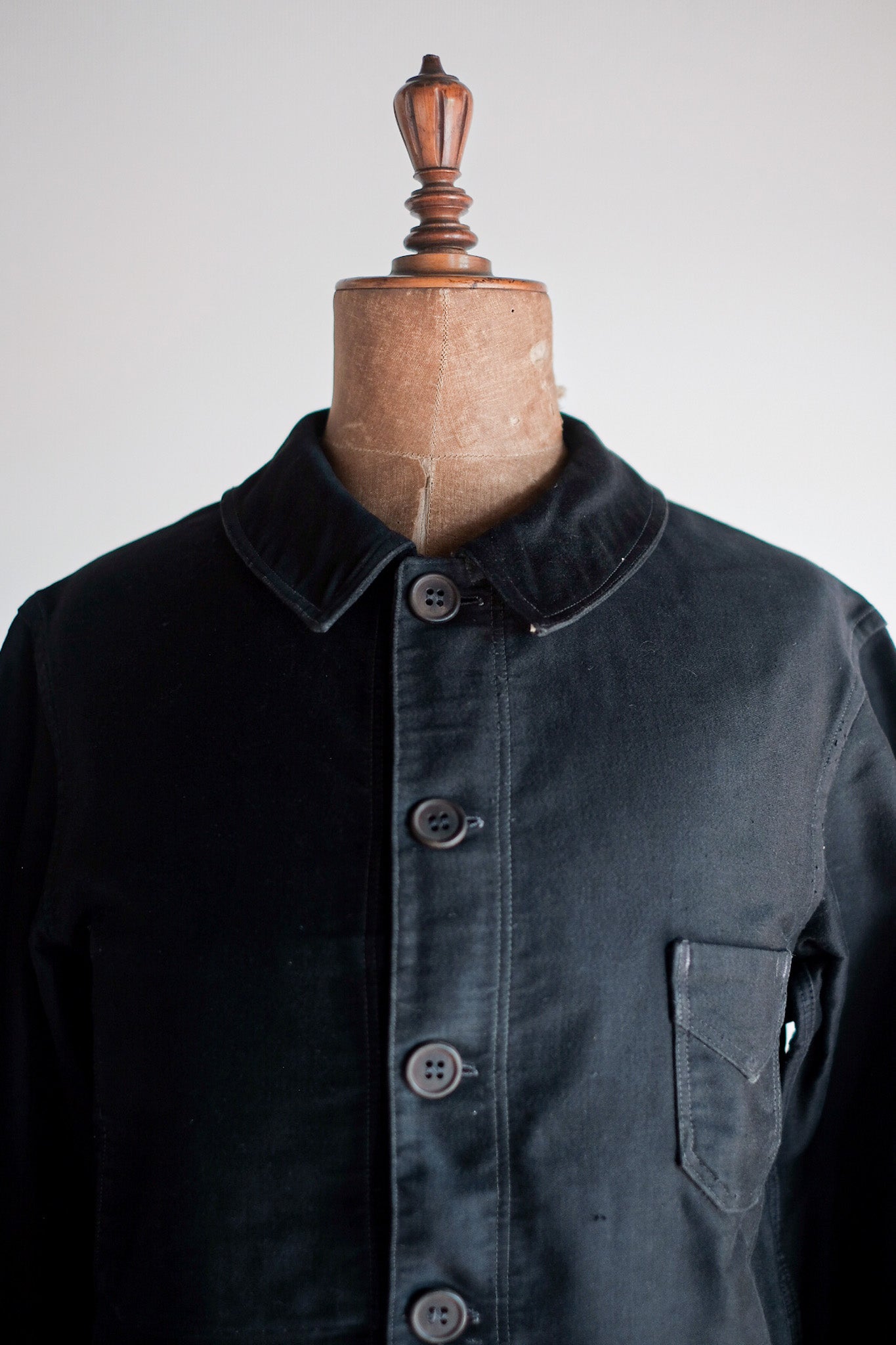 【~30's】French Vintage Black Moleskin Work Jacket