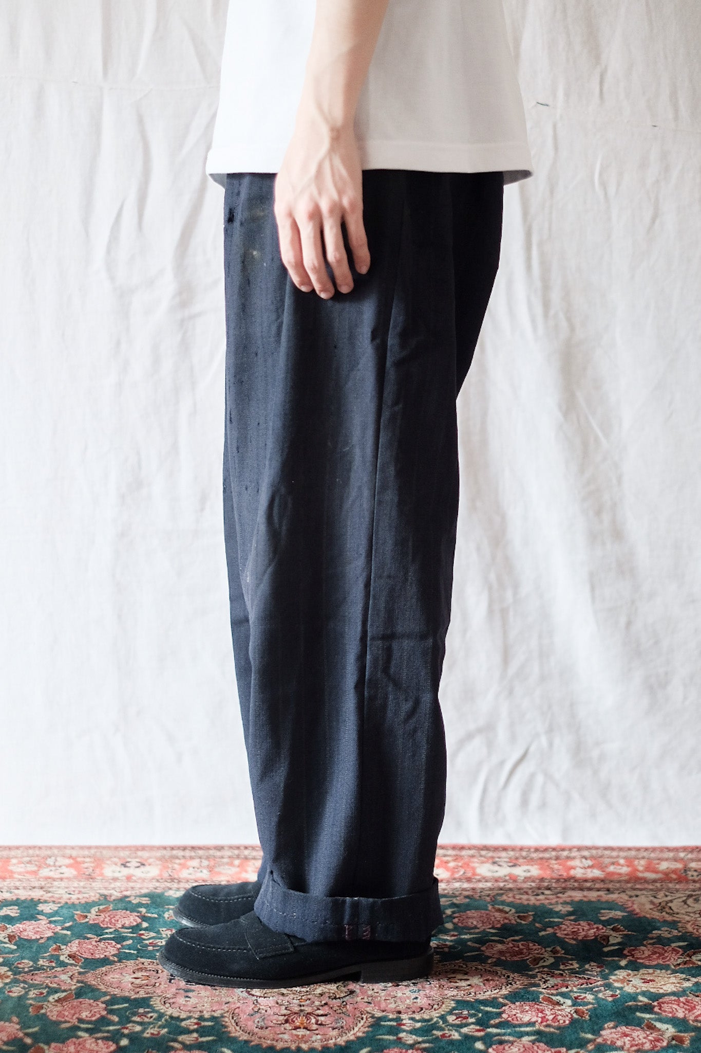 【~40's】French Vintage Navy Wool Striped Work Pant