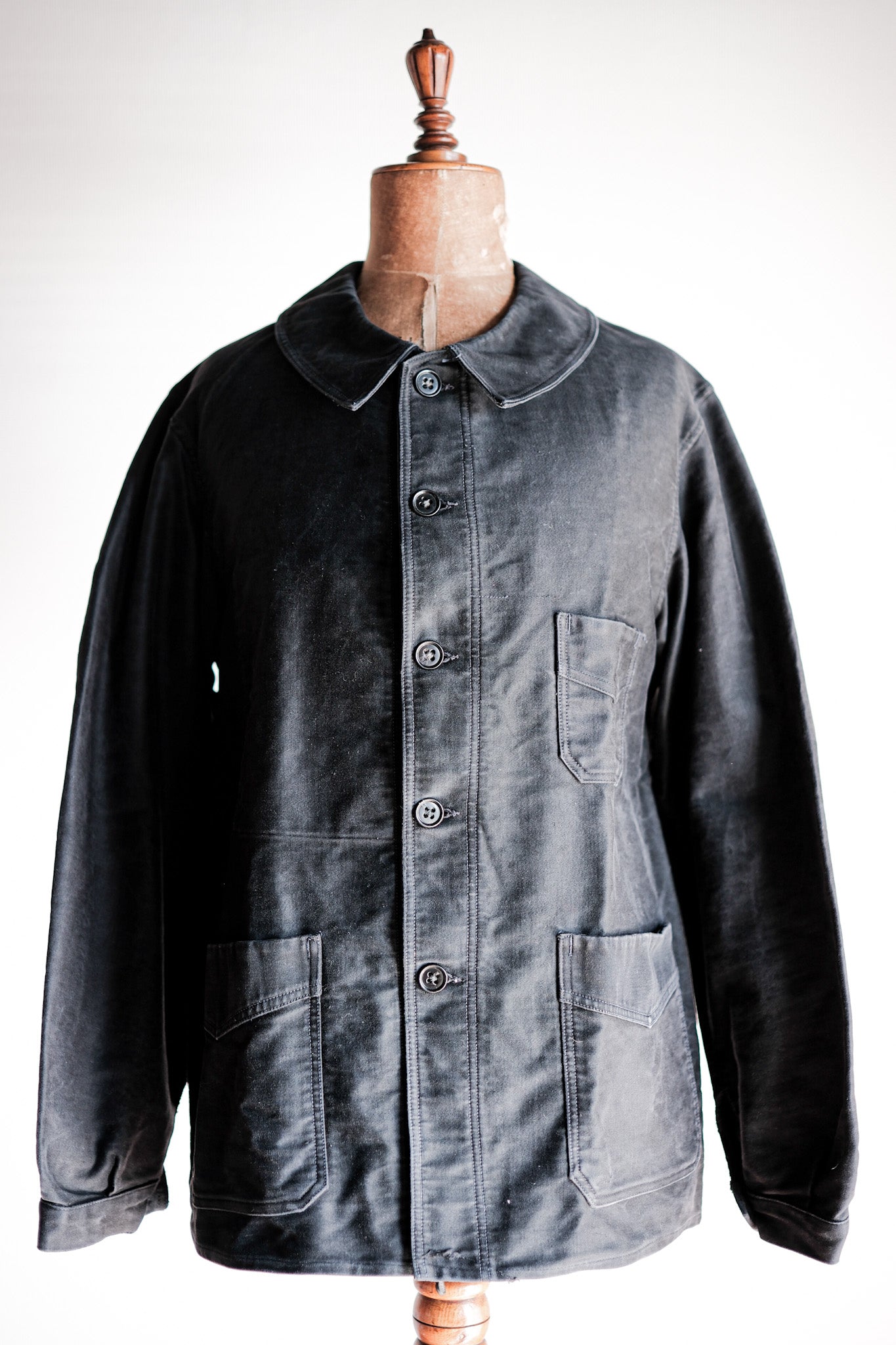 【~40's】French Vintage Black Moleskin Work Jacket "Le Mont St. Michel"