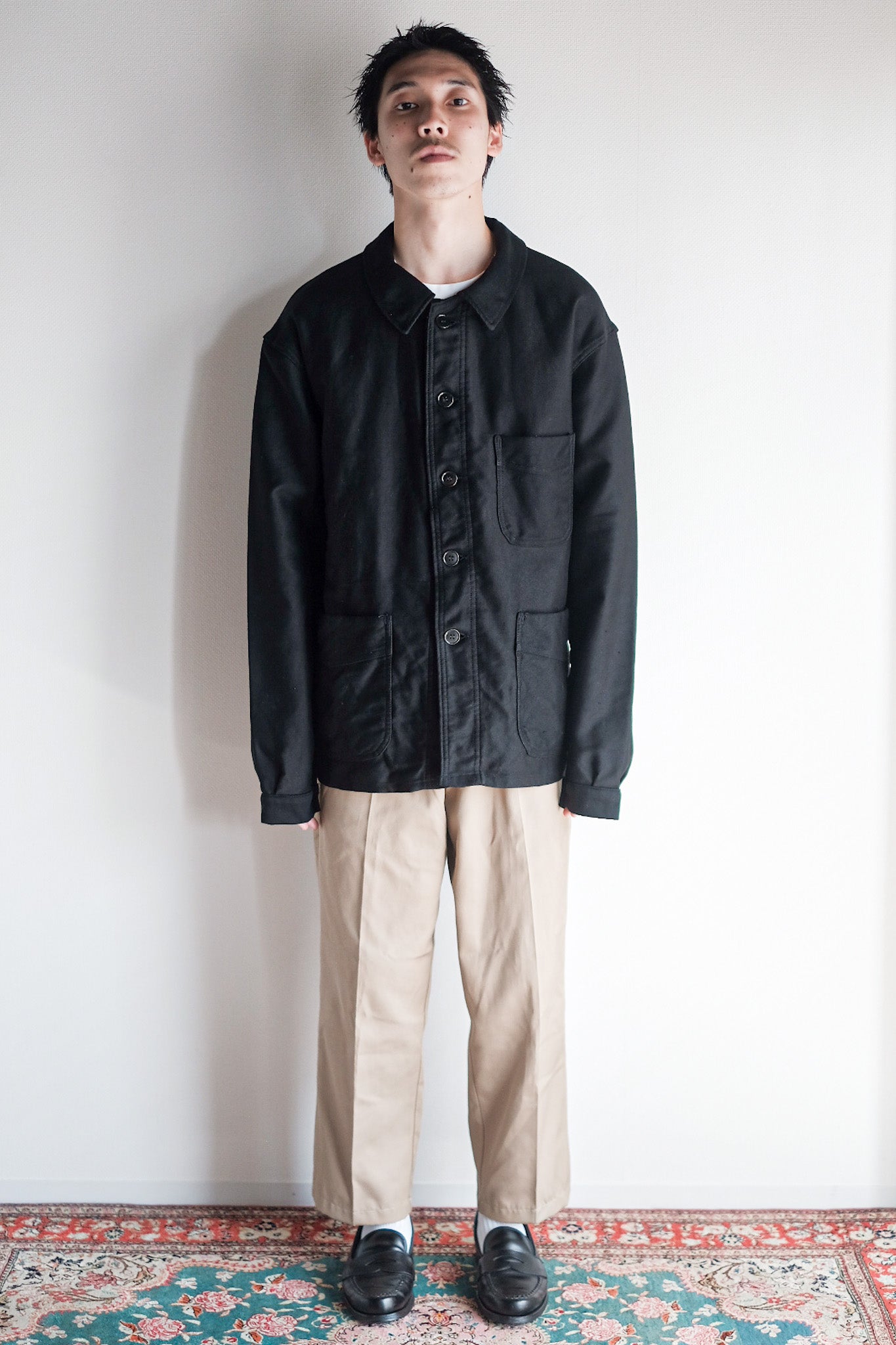 【~50's】French Vintage Black Moleskin Work Jacket "Adolphe Lafont" "Dead Stock"