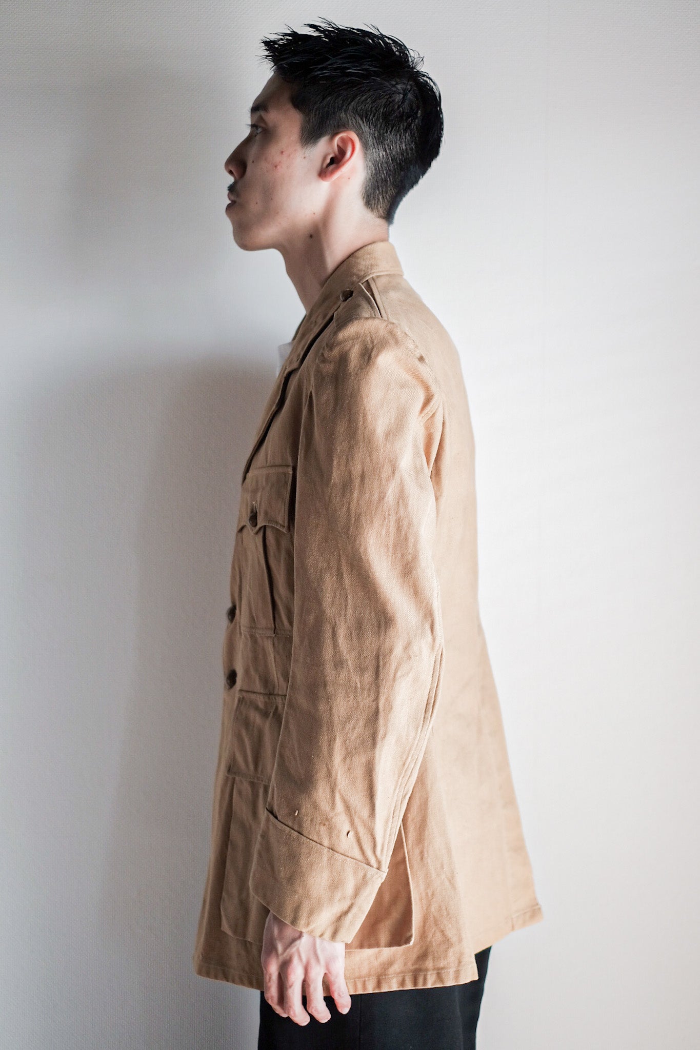 【~50's】French Vintage Cotton Linen Chino Jacket "Garally Lafayette" "Dead Stock"