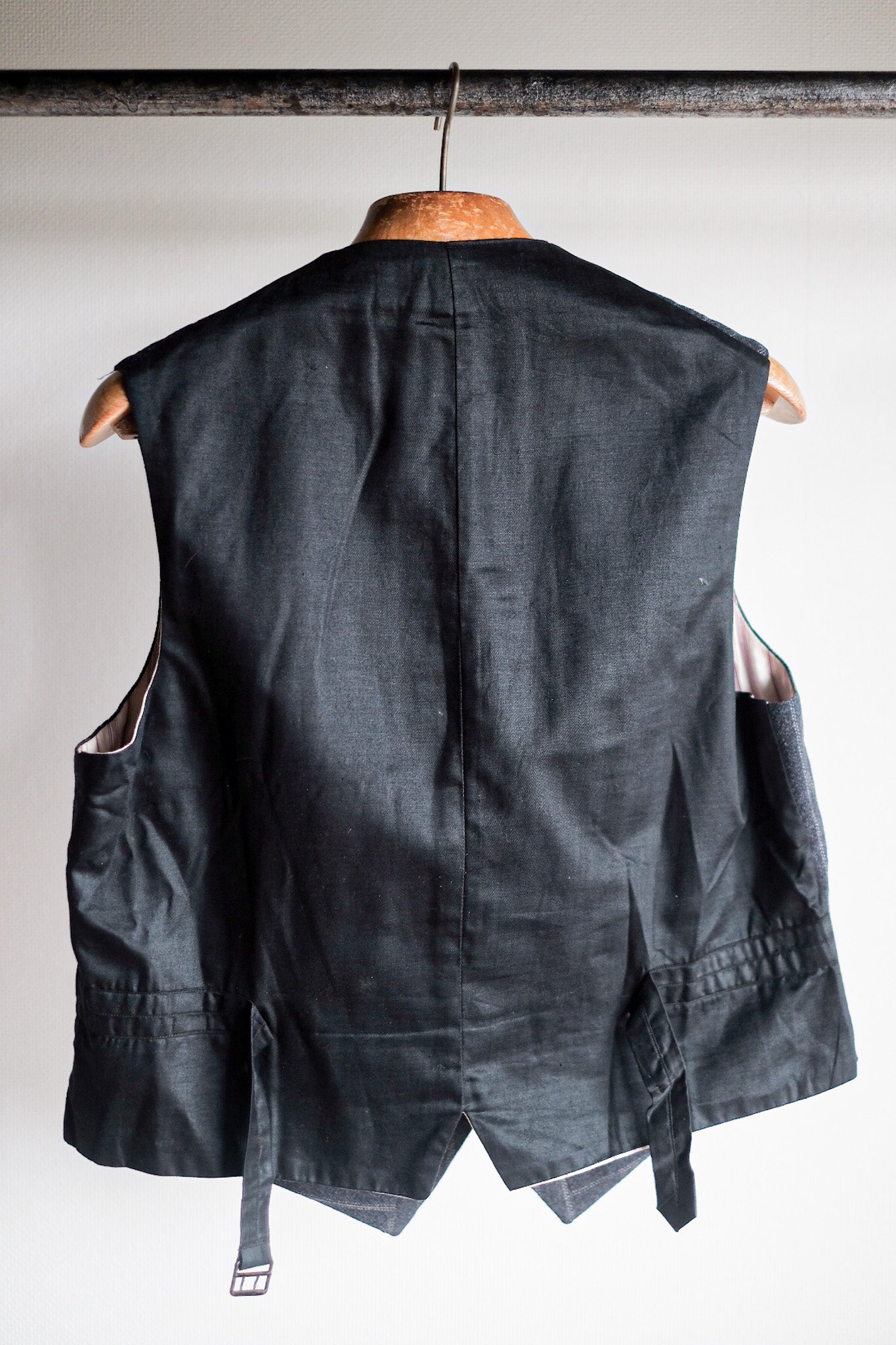 【~40's】French Vintage Gray Wool Striped Work Gilet