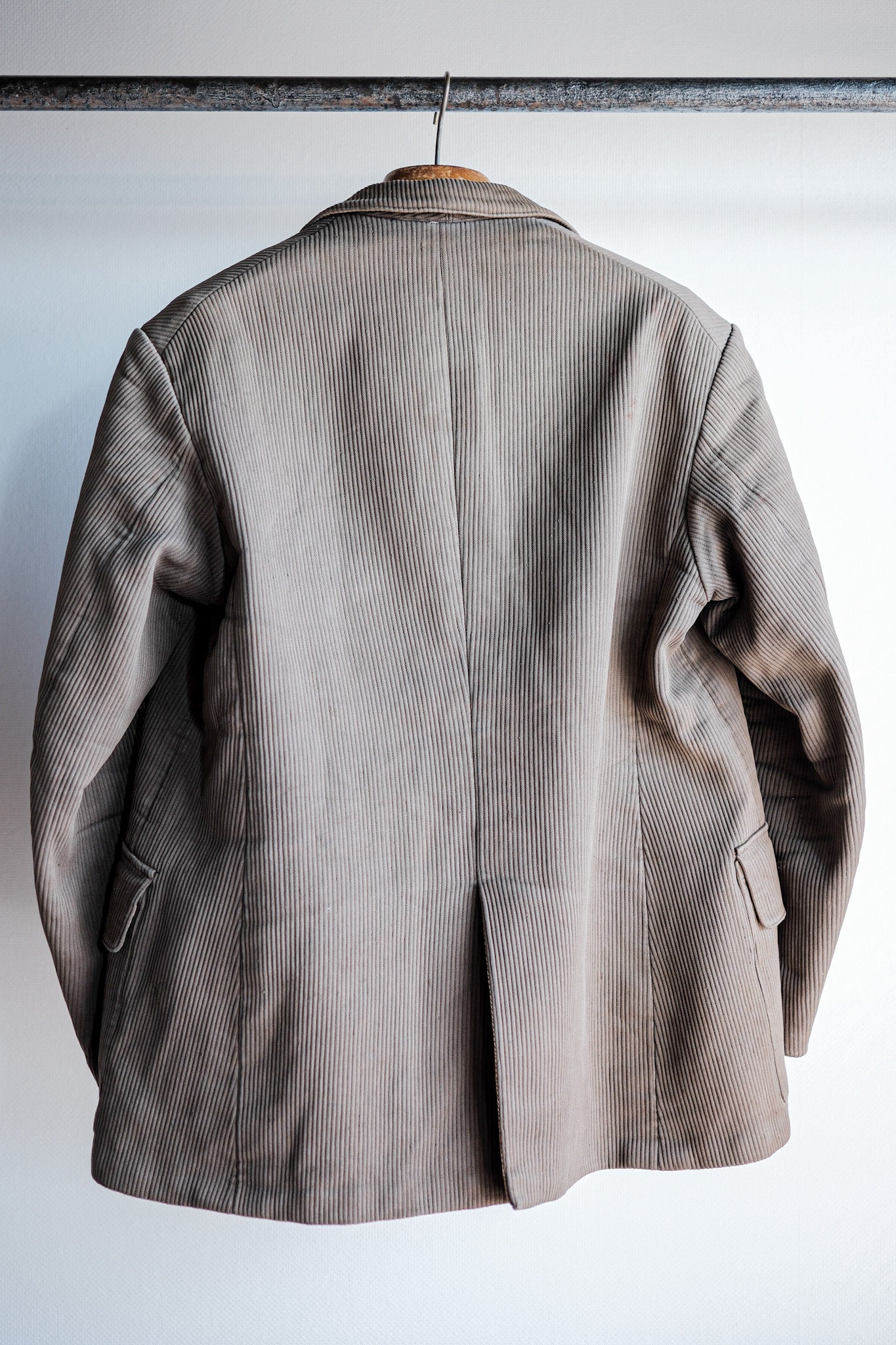 【~40's】French Vintage Brown Cotton Pique Lapel Gamekeeper Hunting Jacket "Unusual Pattern"