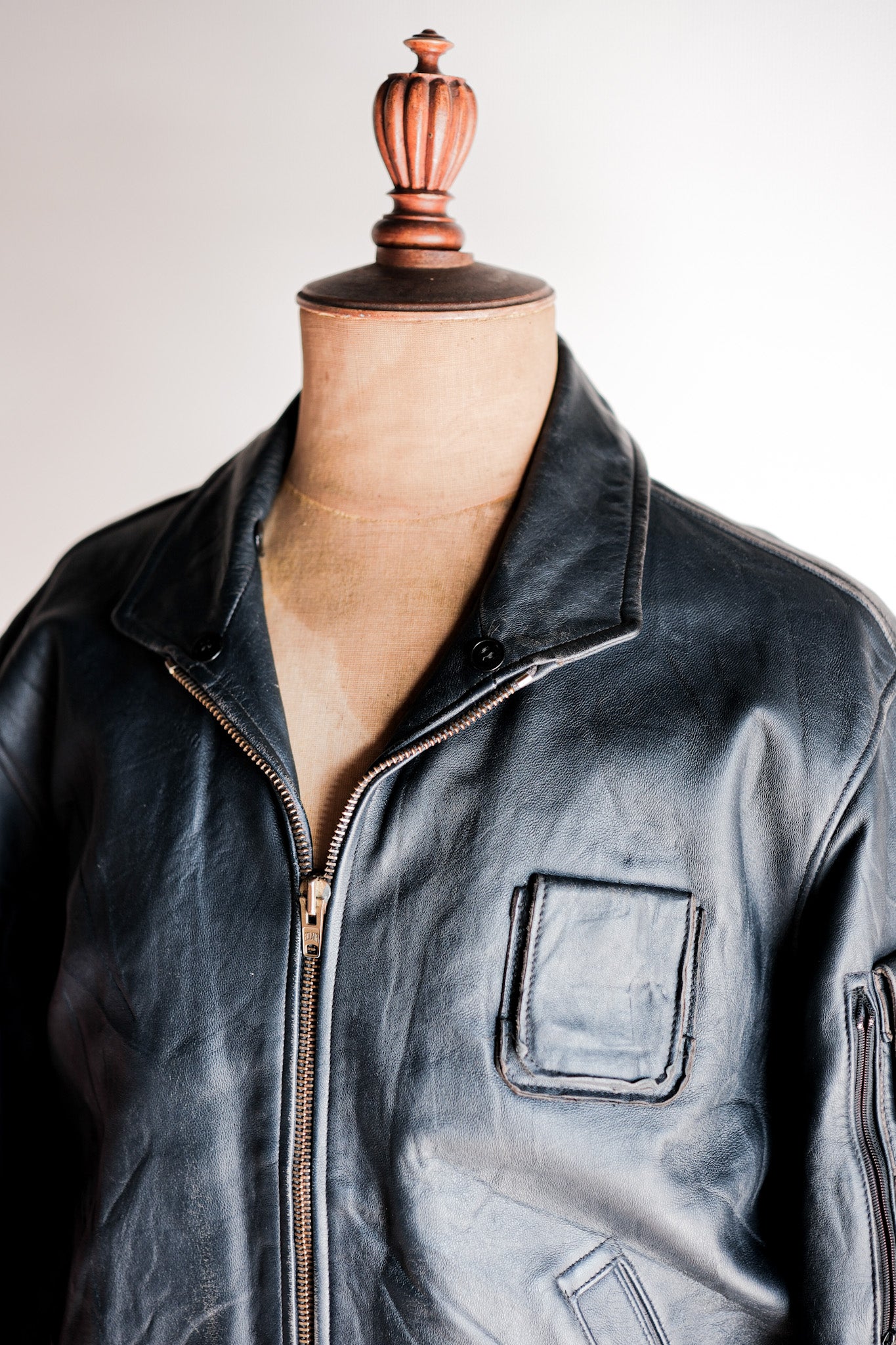 【~70's】French Air Force Pilot Leather Jacket Size.50