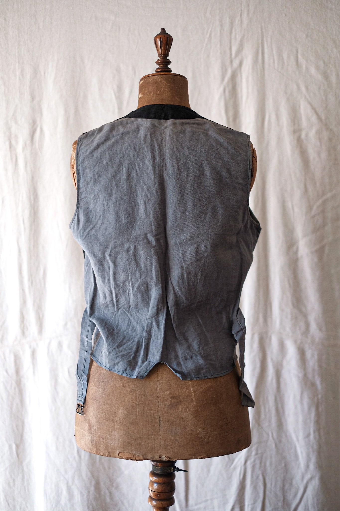 【~40's】French Vintage Black Cotton Pique Gilet "Dead Stock"