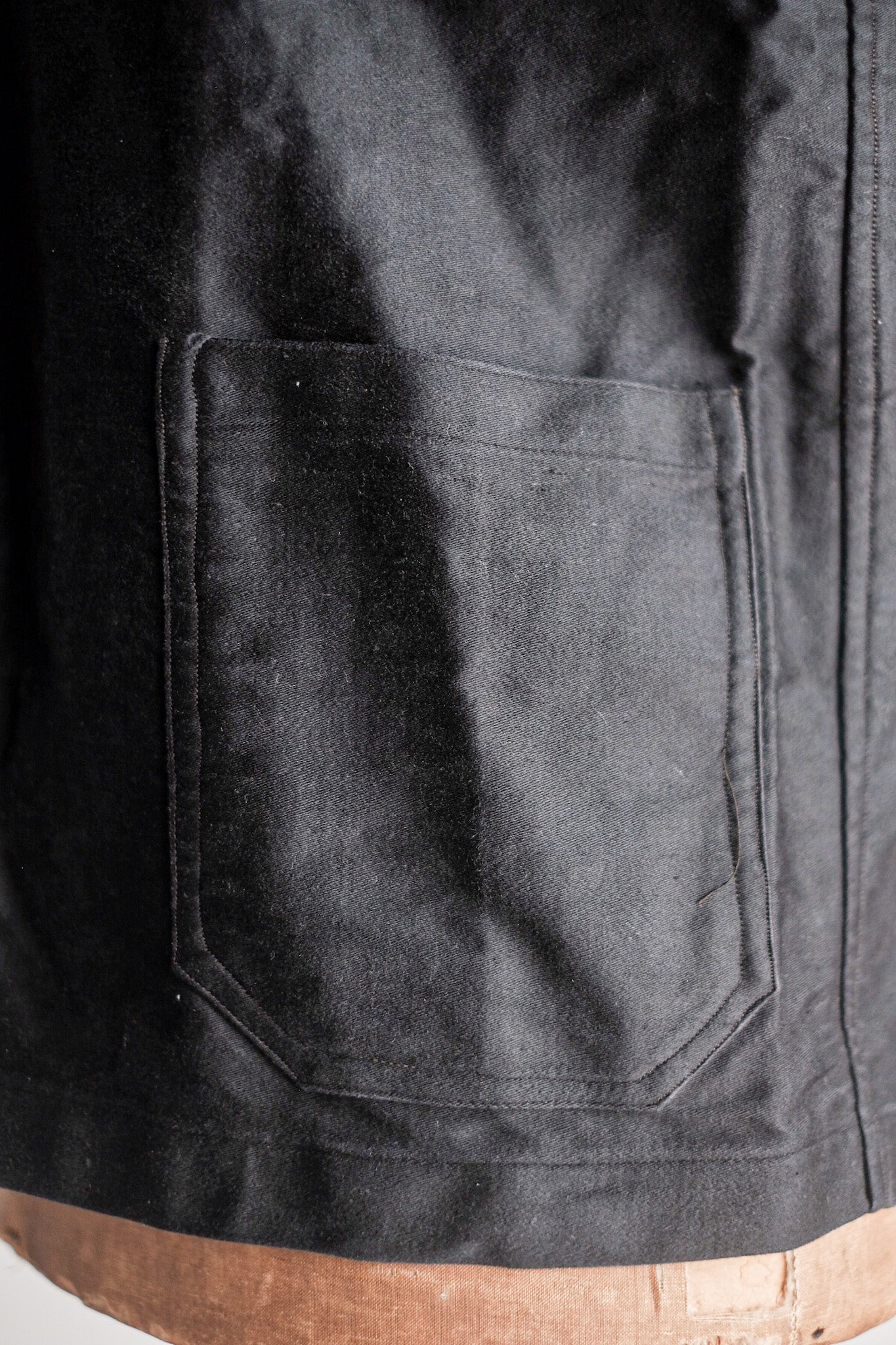 【~20's】French Vintage Black Moleskin Work Jacket "6 Buttons" "Dead Stock"