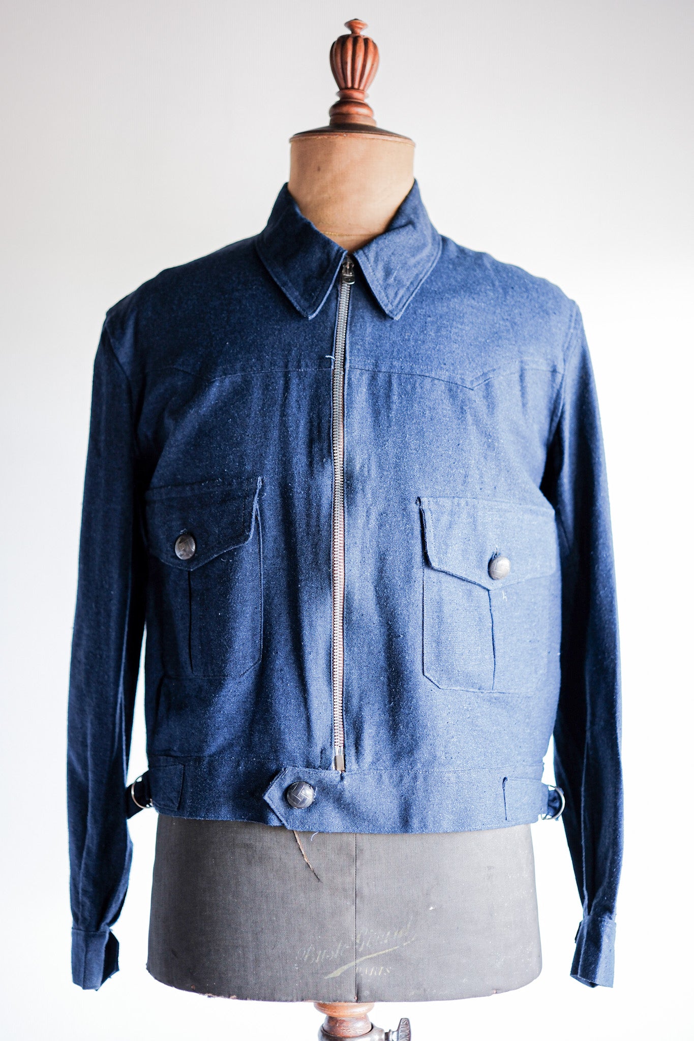 【~40’s】French Vintage Indigo Hemp Linen Cyclist Jacket