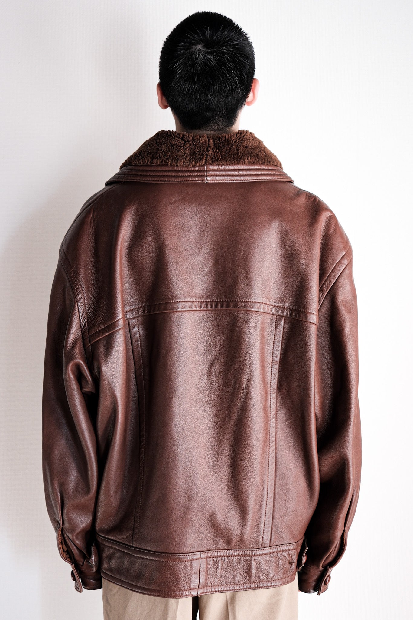 【~80's】Old Gucci Shawl Collar Leather Bomber Jacket Size.52