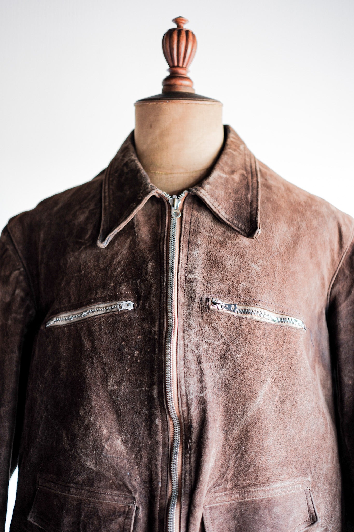 【~30’s】French Vintage Suede Leather Cyclist Jacket