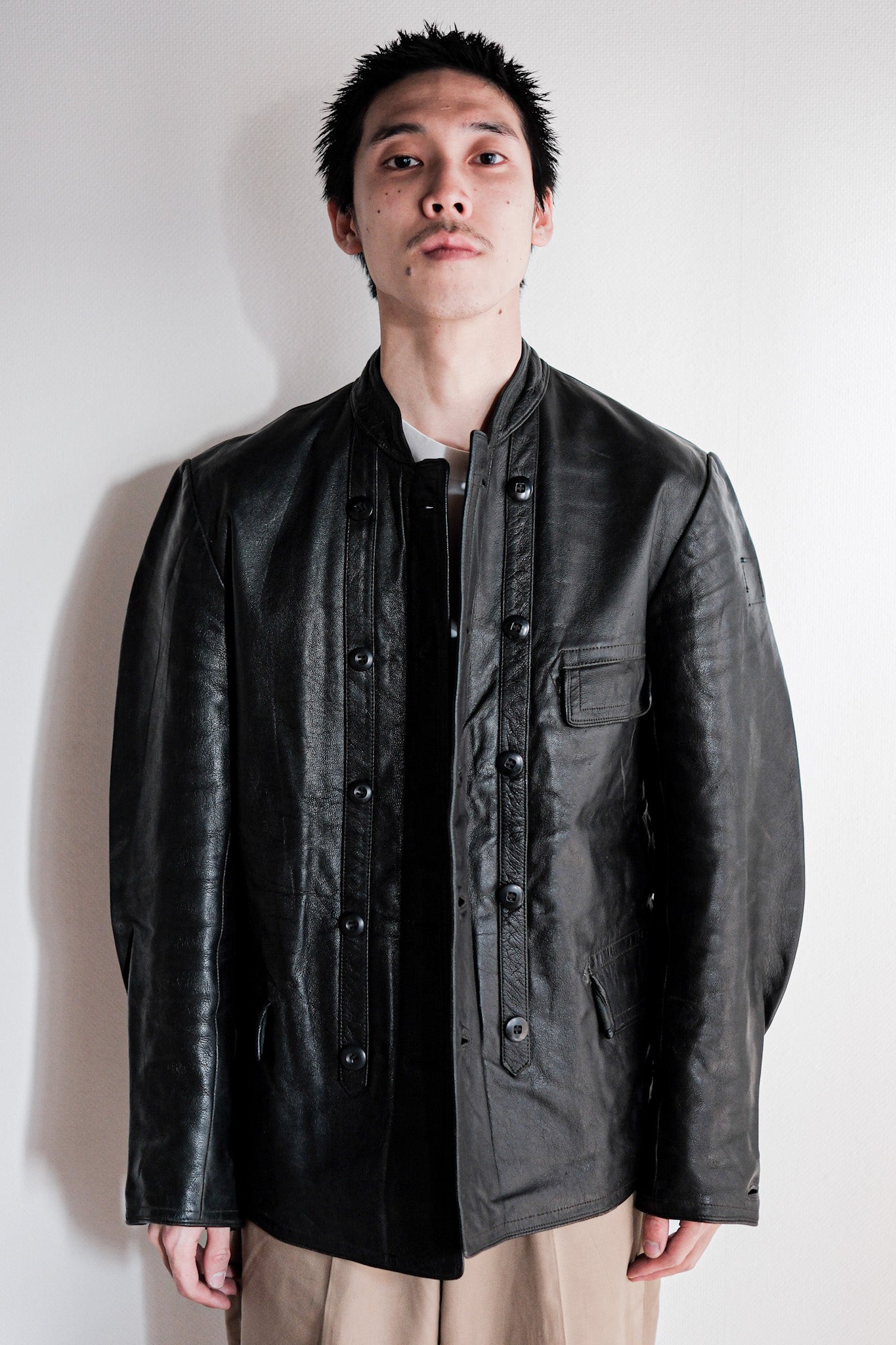 【~40's】Swedish Vintage Double Breasted Leather Jacket