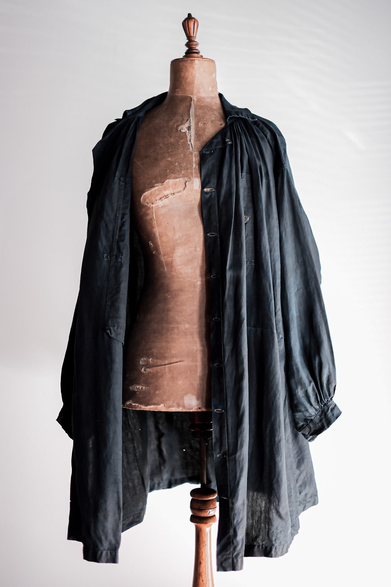 【Early 20th C】French Antique Indigo Linen Smock Open Type "Biaude"