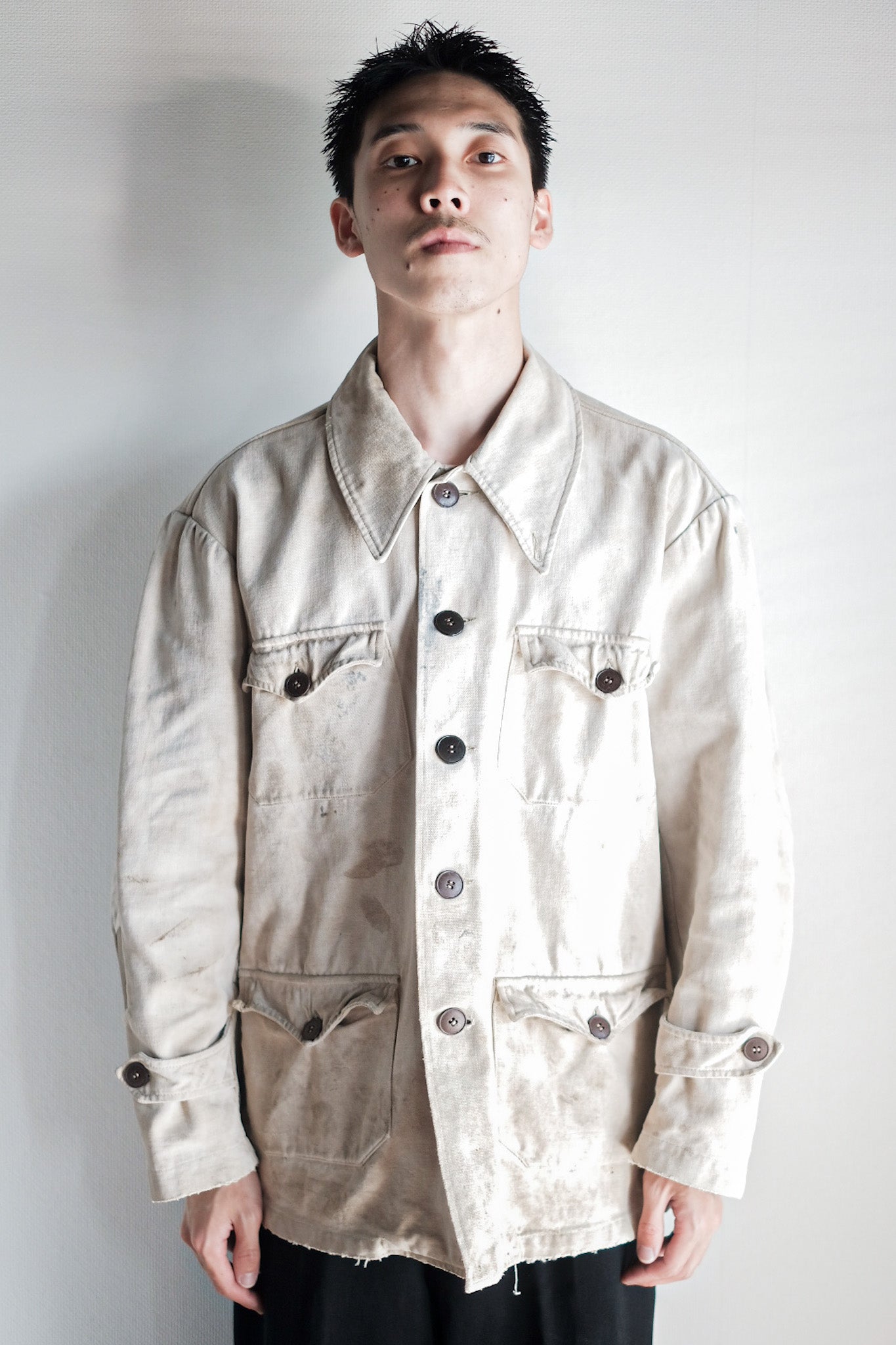 【~50's】French Vintage White Cotton Canvas Work Jacket