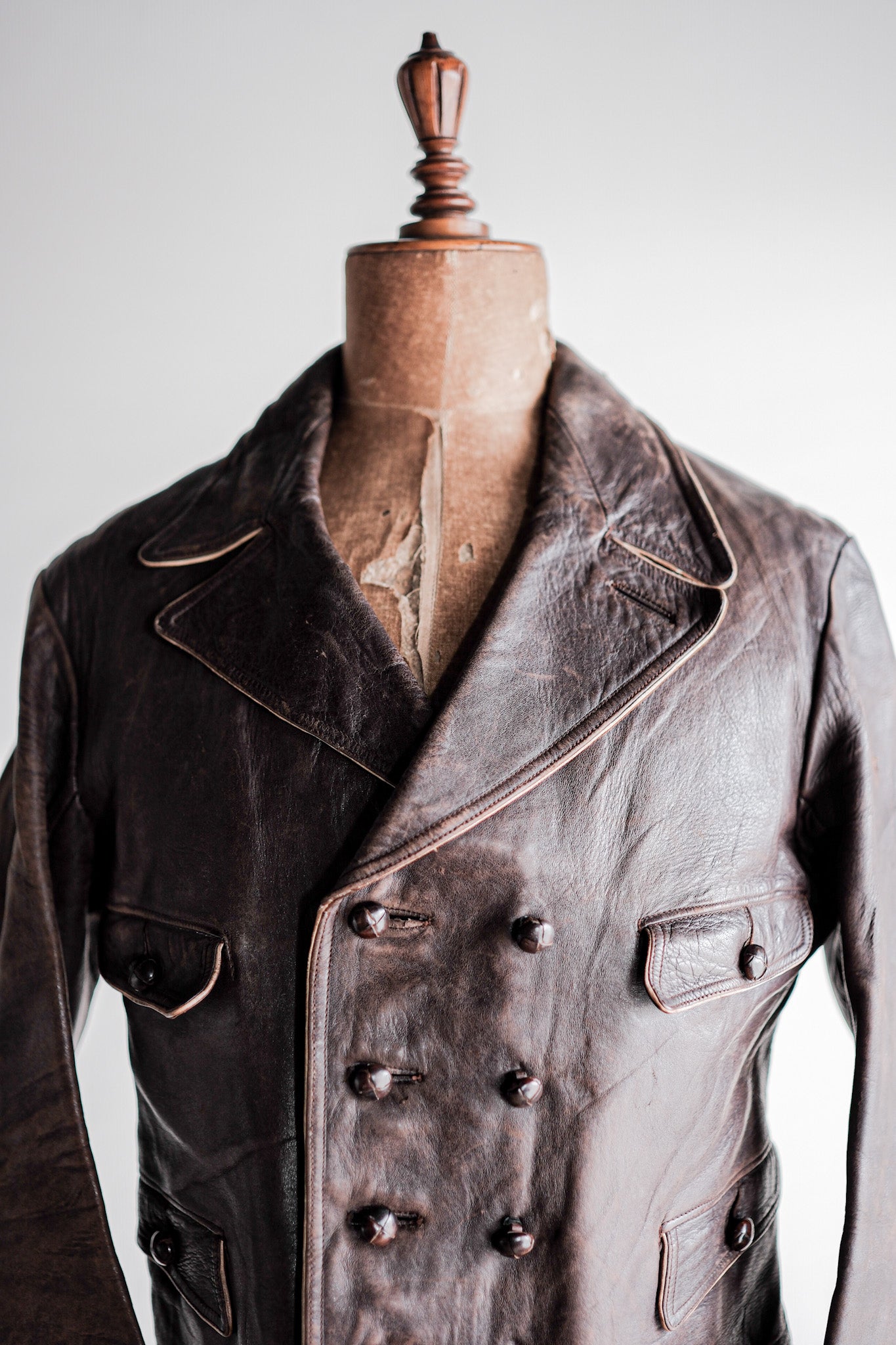 【~40's】German Vintage Double Breasted Motorcycle Leather Jacket